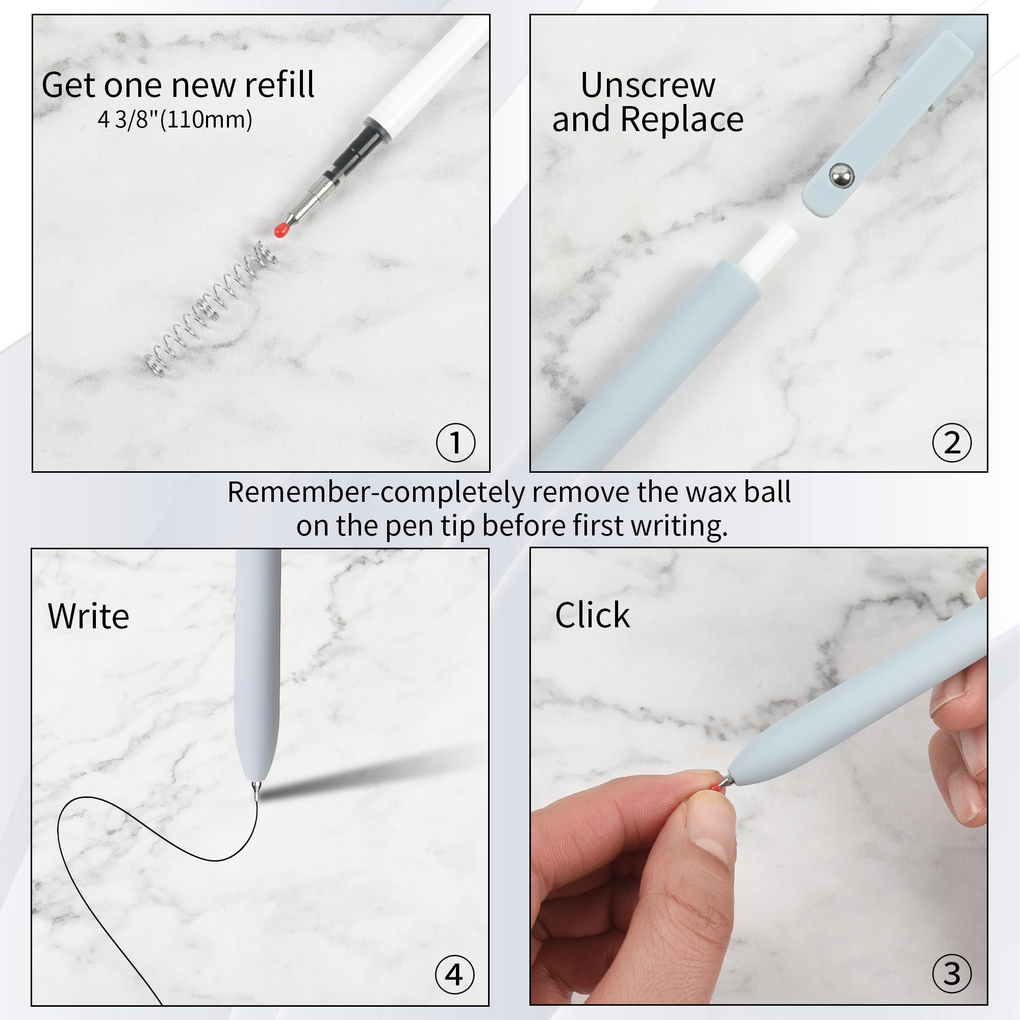 Recambio de bolígrafo de gel, secado rápido para bolígrafo de tinta de gel retráctil (punta fina de 0,5 mm, cartucho de tinta negra, paquete de 10)
