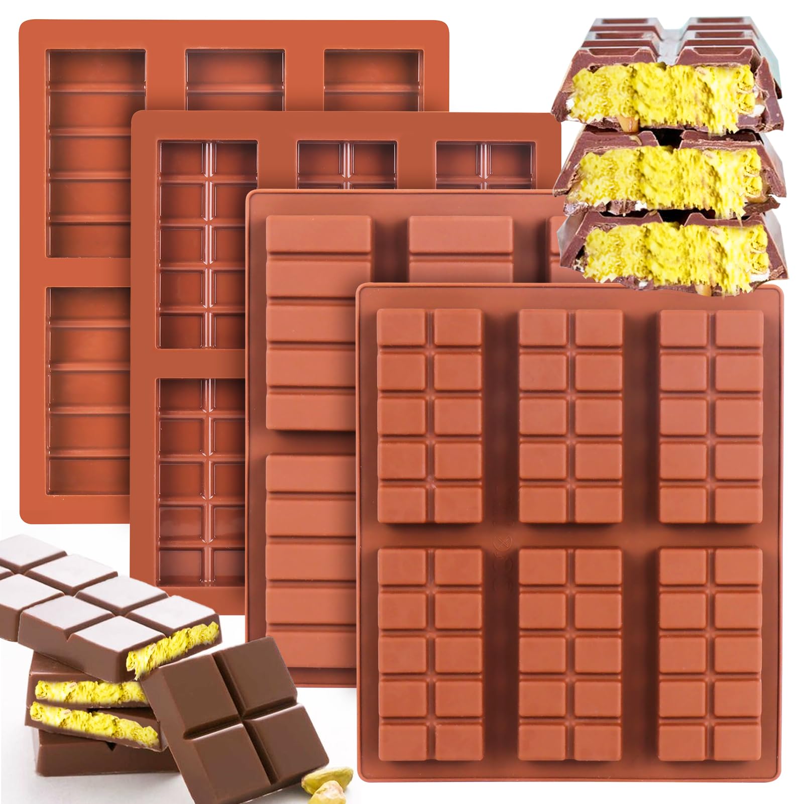 PalkskyChocolate Bar Mold Deep, 4Pcs Thick Chocolate Bar Mold Silicone, Stuffed Candy Bar Mold