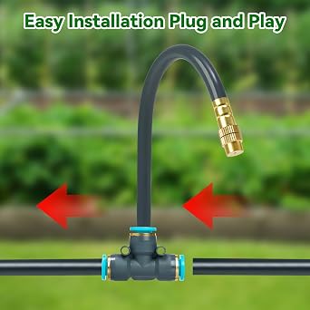 360° Adjustable Automatic Drip Irrigation Kit, 100FT Quick-Connect Garden Watering System with 16 Bendable Nozzles & 1/4 Fast-Lock Tubing for Vegetable Beds, Potted Plants, Lawn