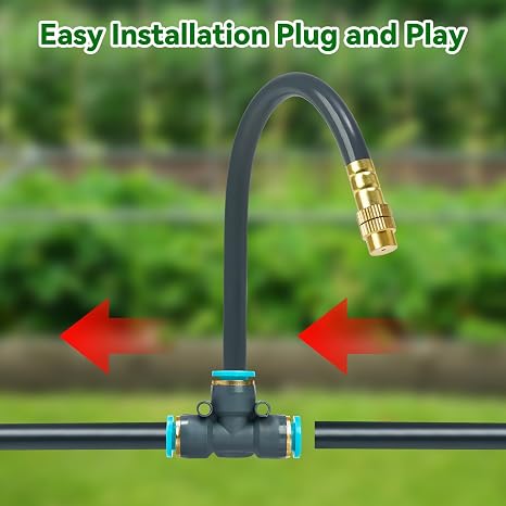 360° Adjustable Automatic Drip Irrigation Kit, 100FT Quick-Connect Garden Watering System with 16 Bendable Nozzles & 1/4 Fast-Lock Tubing for Vegetable Beds, Potted Plants, Lawn