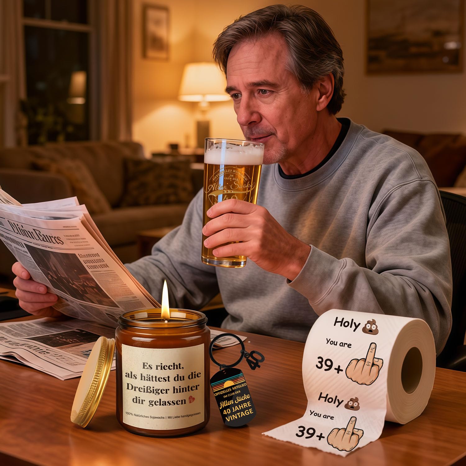 TUZELIYA 40 Geburtstag Geschenke für Männer, Alten Sacke Lustige Geburtstagsgeschenk für Männer Geschenk zum 40 Männergeschenke, Vintage Personalisierte Witziges Geschenkset für Papa, Freund, Kollegen
