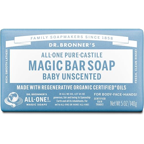 Dr. Bronner's Pure-Castile Bar Soap, Baby Unscented, 5 oz, 1-Pack