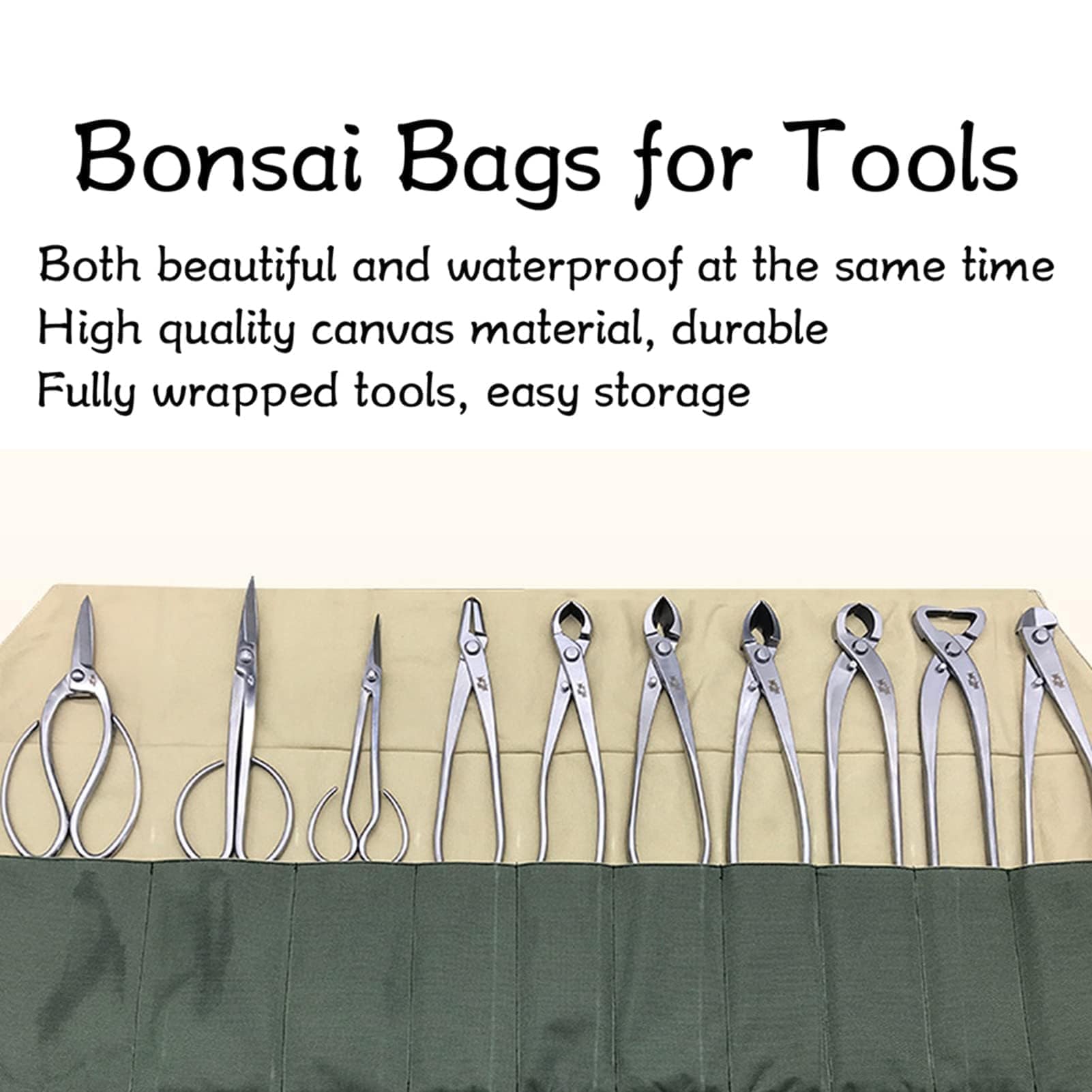Borsa per Attrezzi Bonsais, 30,0x13,6 Pollici Borsa Attrezzi Bonsai Tascabile da 10 Pezzi, Multifunzione Compatta in Tela Giardinaggio, Verdure Attrezzatura per Riporre Gli Attrezzi Meccanici
