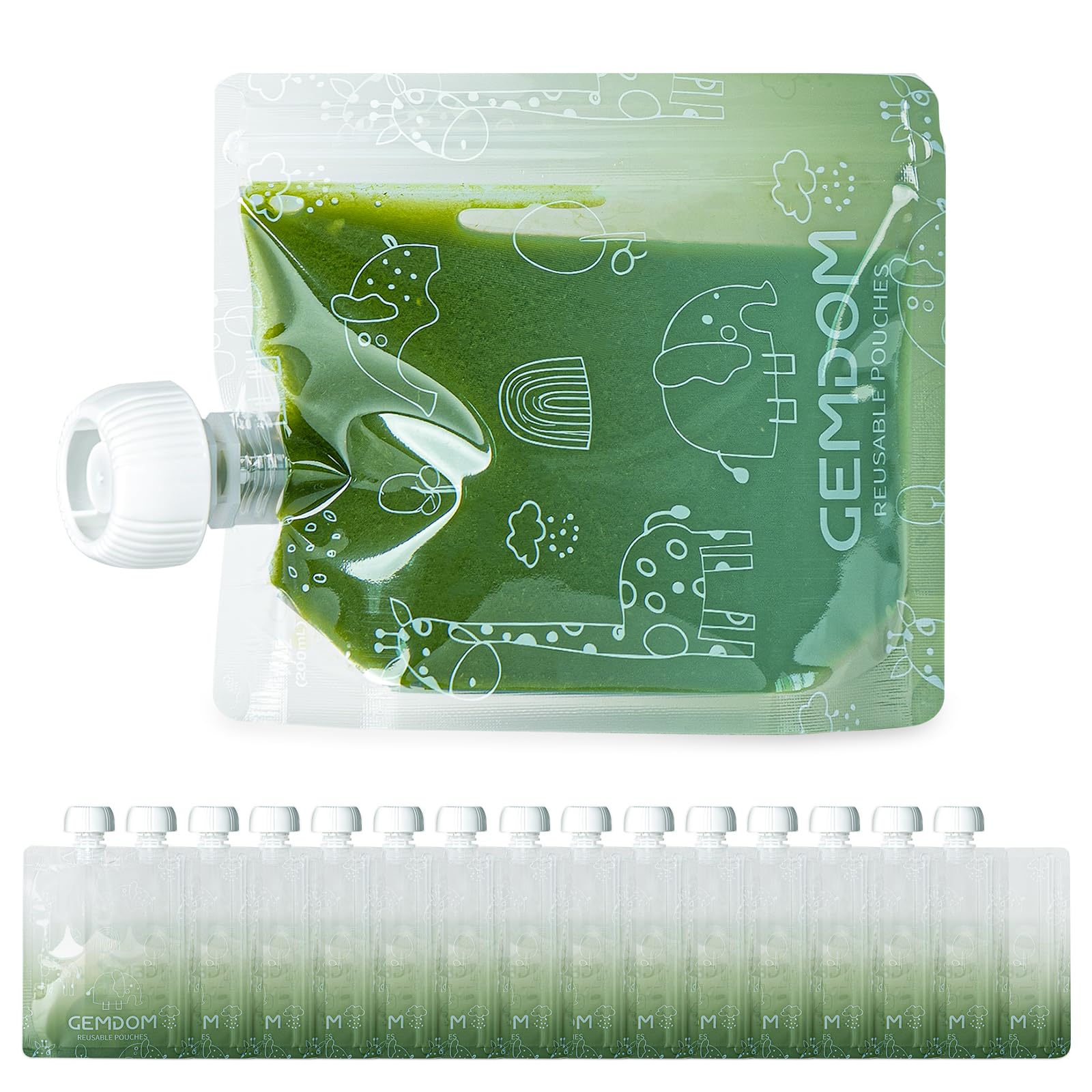 15 Pack Reusable Baby Food Pouches for Toddlers, 7oz/200ml Refillable Squeeze Pouch for Applesauce Yogurt Homemade Organic Puree Juice Snack for Baby Kids Students, BPA Free, Animal Print-image-40