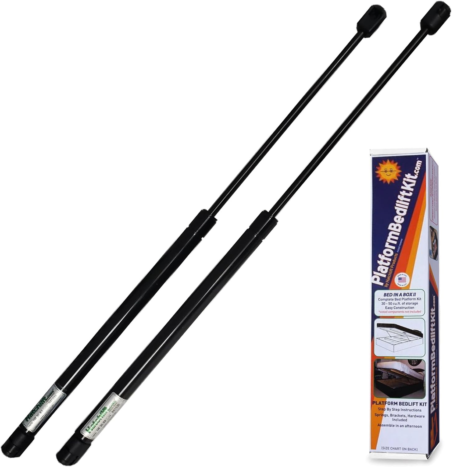 Hatchlift DIY Underbed Storage Kit for Heavy Mattresses – Platform Bedlift System with Hydraulic Lifts, Gas Springs, Brackets, Hardware & Instructions, Plywood Not Included - Queen Heavy