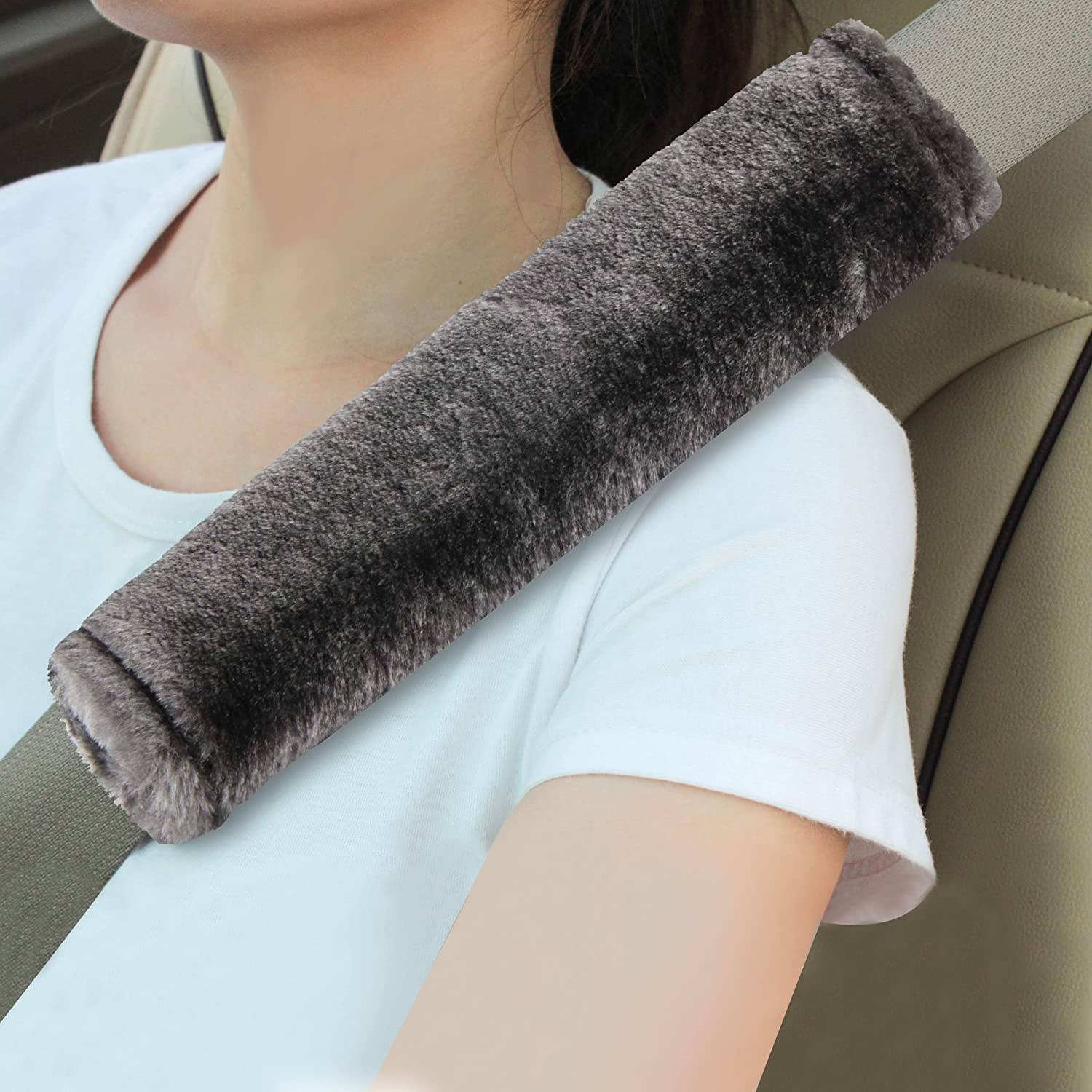 Sponsored Ad – ELECDON Auto Seat Belt Shoulder Pad, Soft Faux Sheepskin Wool Universal Seatbelt Cover for More Comfortable Driving, Car, Truck, SUV, Airplane, Handbag, Camera Backpack Straps 2Pcs (Dark Gray)