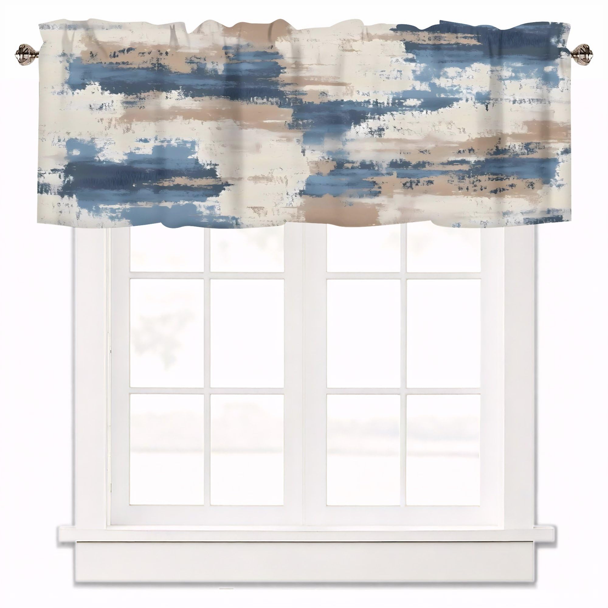 Graffiti Oil Painting Blue and Brown Curtain Valance for Windows Abstract Art Rod Pocket Window Treatments 1 Panel Short Curtains for Kitchen Windows Bathroom Bedroom,42 x 12 Inch