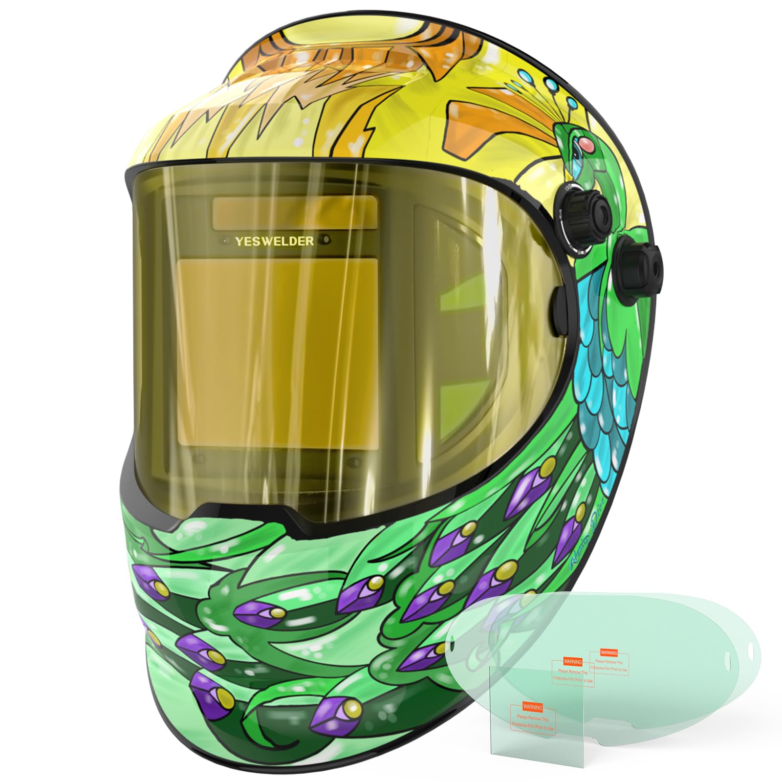 YESWELDER Auto Darkening Welding Helmet with SIDE VIEW, 180° Panoramic View, 1/1/1/1 True Color Solar Powered Welder Hood, Wide Shade 3/5-9/9-13 Welder Mask for TIG MIG ARC CUT and GRIND, LYG-Q800D