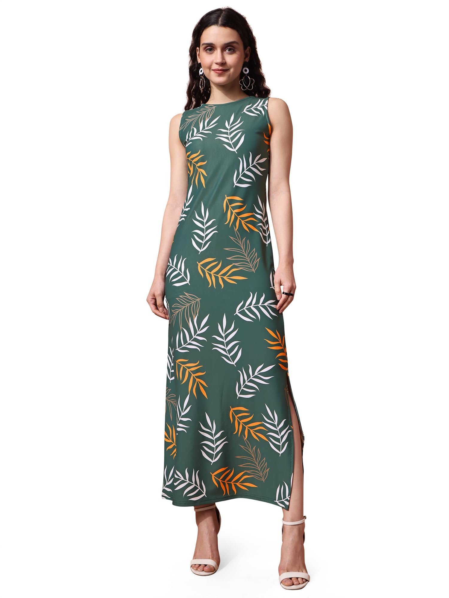 Purvaja Womens Bodycon Maxi Length Dress (Wini-108-Branch_Green_Small)