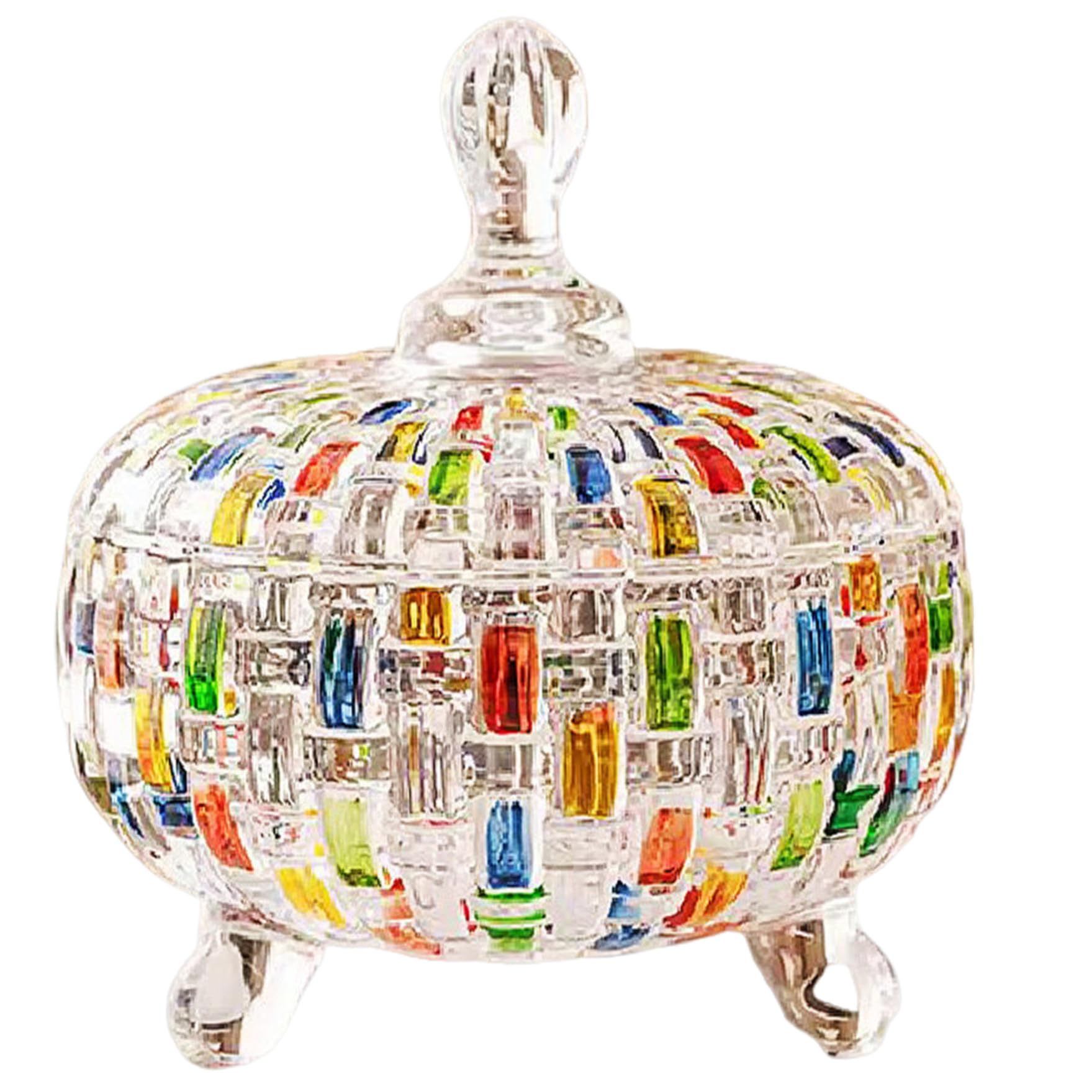 Ngbbby Candy Jar 24oz/685ml Candy Dish with Lid Colorful Glass with 3 Support Feet for Desk Trinkets