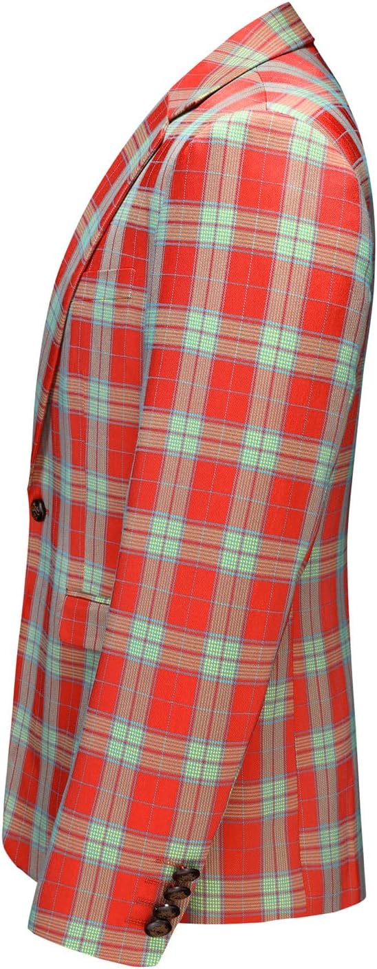 UNINUKOO Men's Blazer Plaid Casual Slim Fit Sport Coats One Button Lightweight Checkered Suit Jacket US Size 40 Red Green
