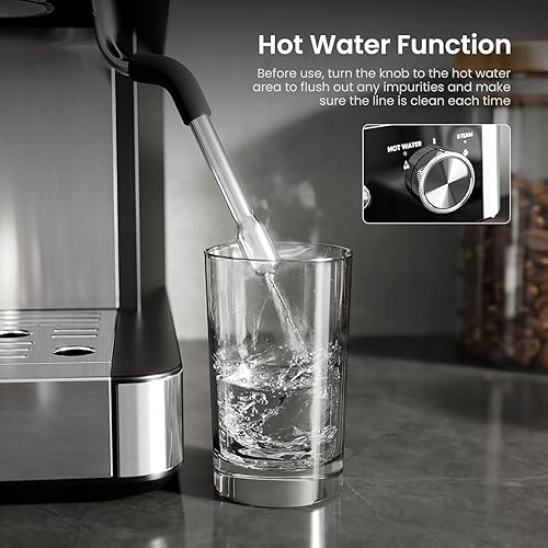 Miniatura 8 de Kismile Máquinas de café expreso de 15 barras con molinillo, cafetera profesional de café expreso con tanque de agua extraíble, espumador de leche y