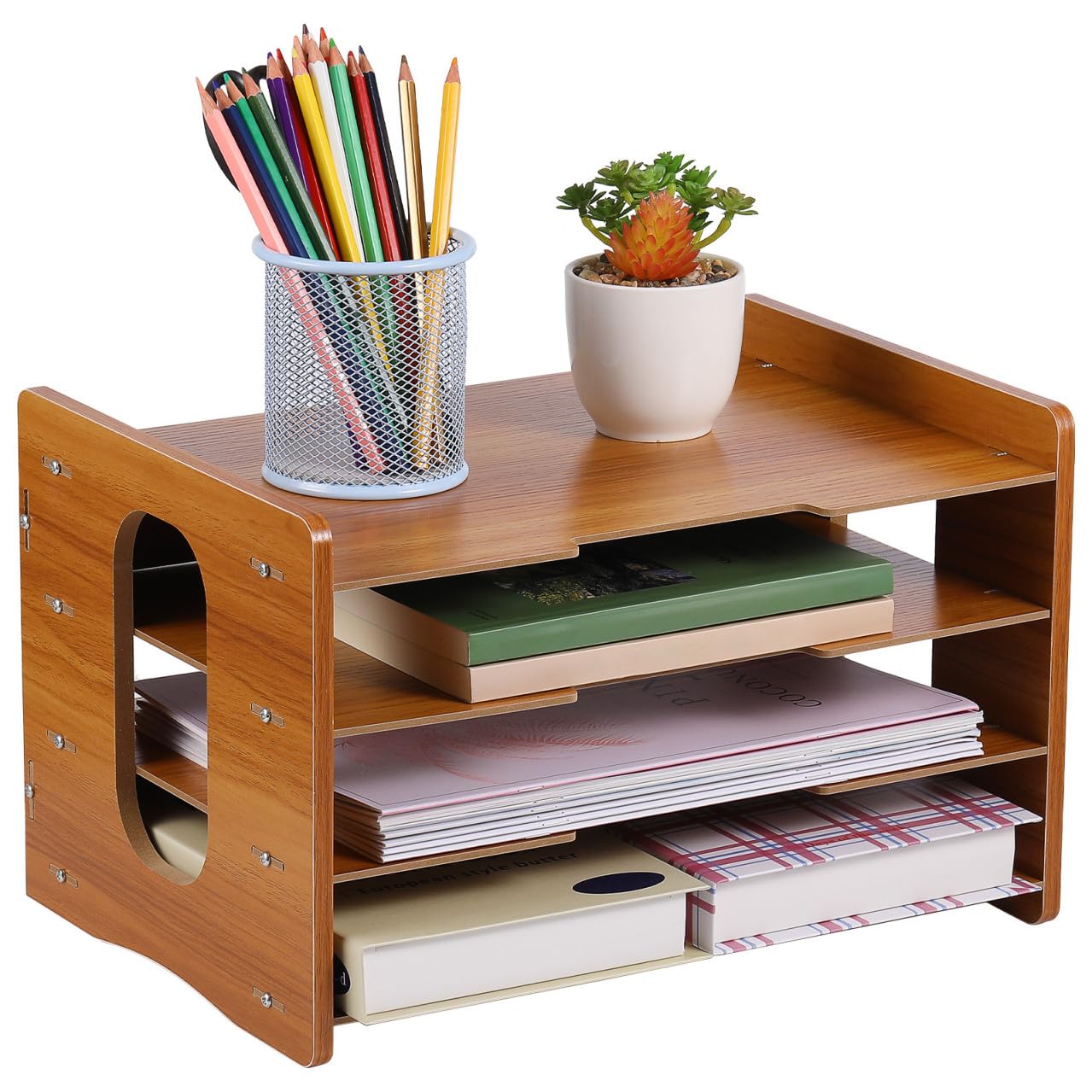 Organizzatore da Scrivania Resistente e Facile da Usare a 4 Livelli in Legno Porta Documenti Verticale per Ufficio e Area Studio