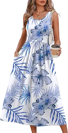  Summer Dresses for Women Flowy Casual Midi Dress Beach Vacation Sundresses with Pockets