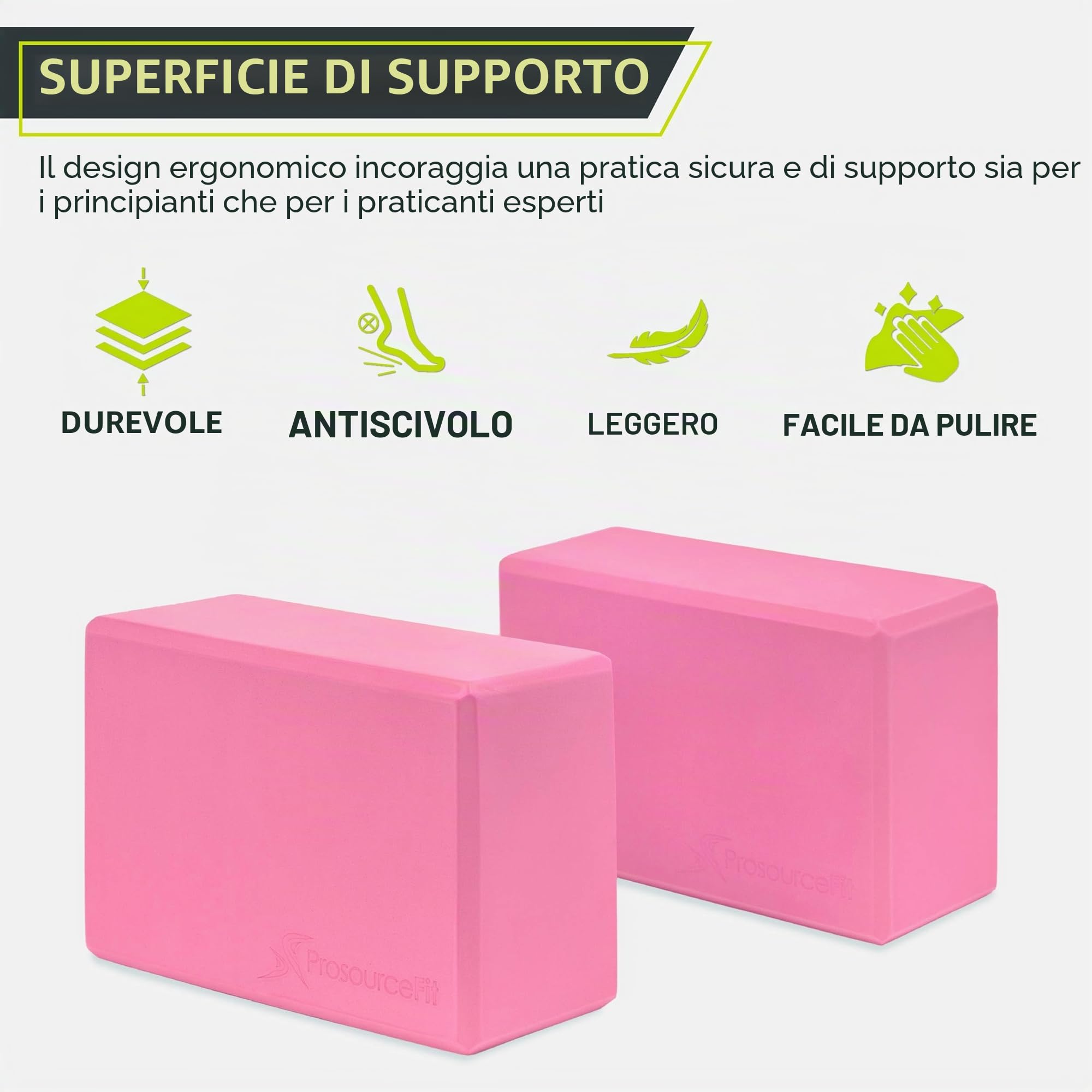ProsourceFit Foam Yoga Blocks Set of 2, High Density EVA Yoga Bricks, Sturdy Yoga Prop Large Size 4”x 6” x 9”