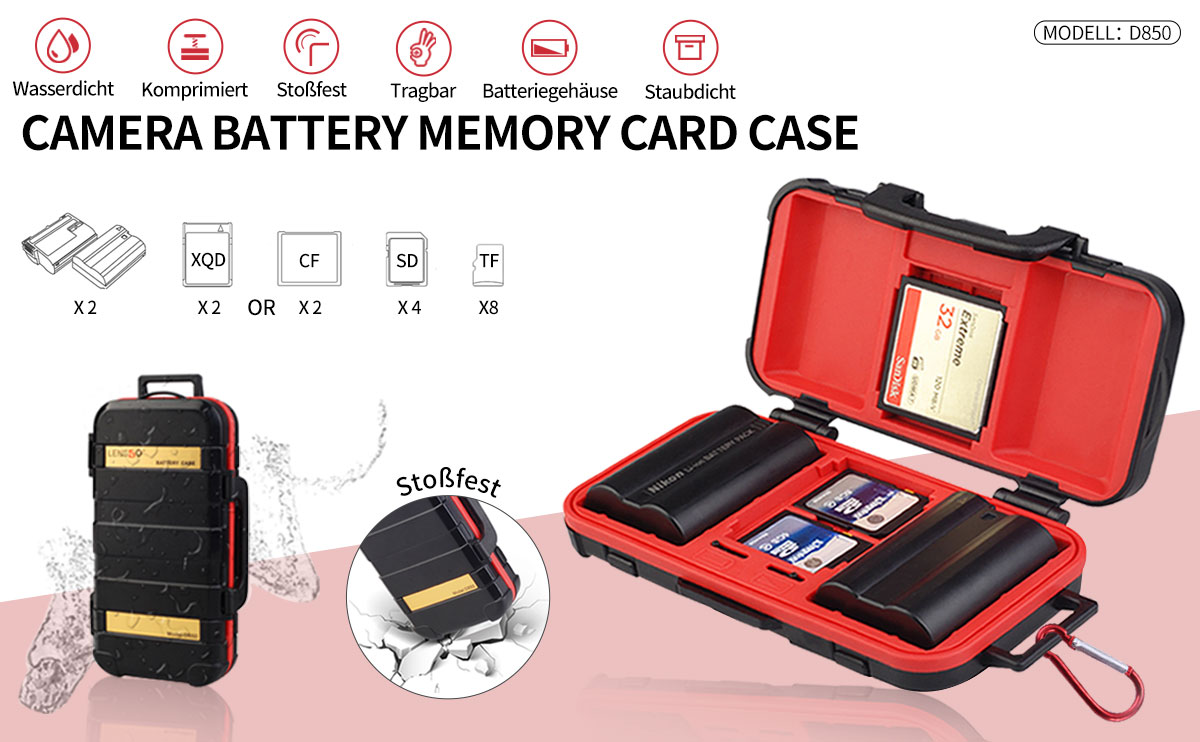Kamera Akku & Speicherkarten Etui - Wasserdichtes Case Für 2 Akkus + 6 Karten