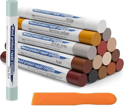 COITEK 16+1P Wax Filler Sticks, for Repair Crayons Painted with Cow Wood Products, 16 Colors Wood Wax Crayons Wood Filler Stick with Scraper