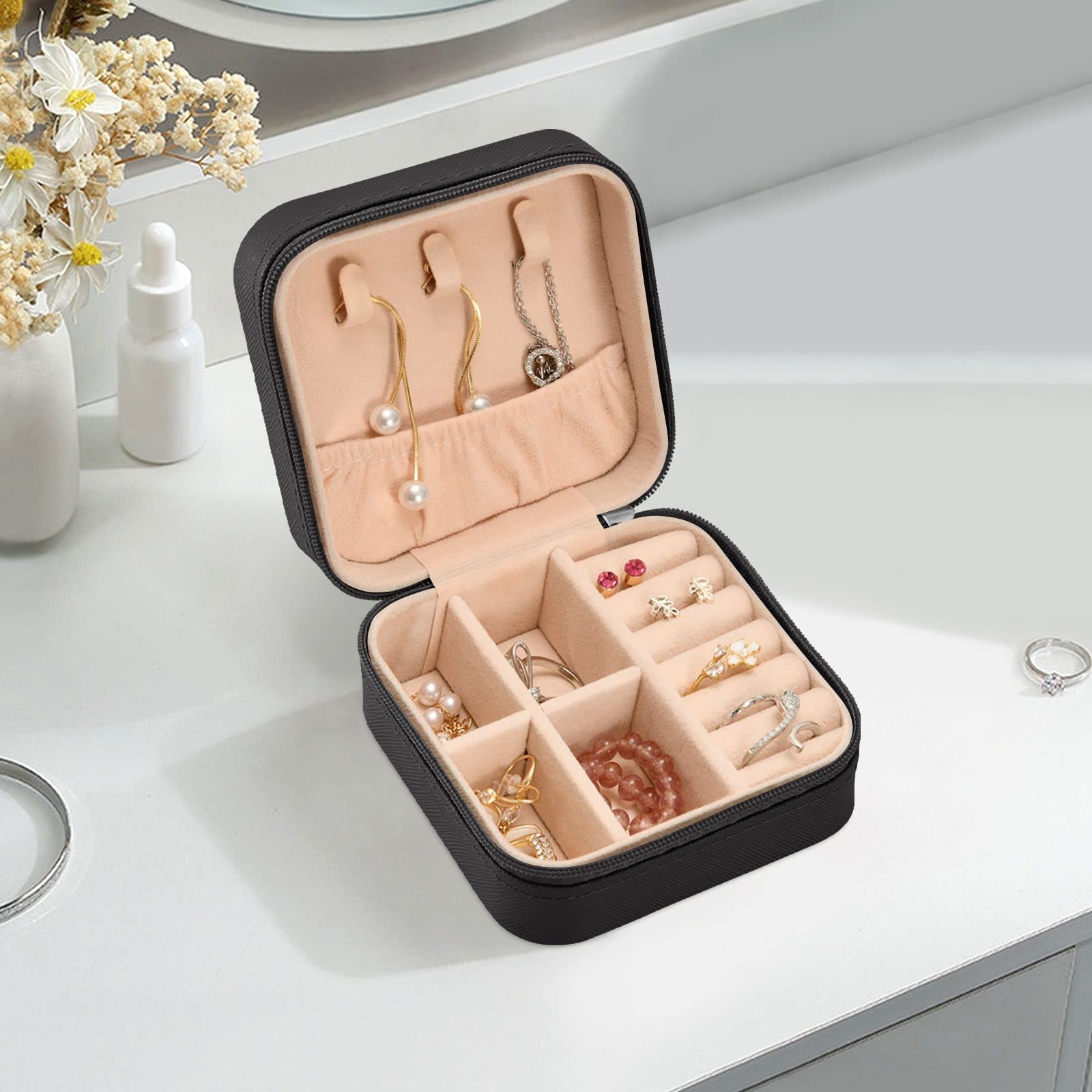 GAIREG Organizer per gioielli con teschio umano piccolo, da viaggio in pelle PU per orecchini, anelli, collane e bracciali, custodia portatile per gioielli per ragazze e donne, rosa