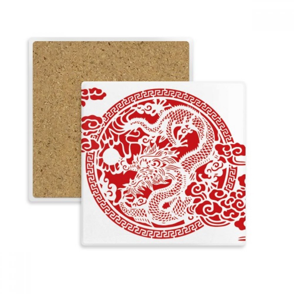 Dessous de tasse en pierre dragon chinois rouge abstrait haut de gamme