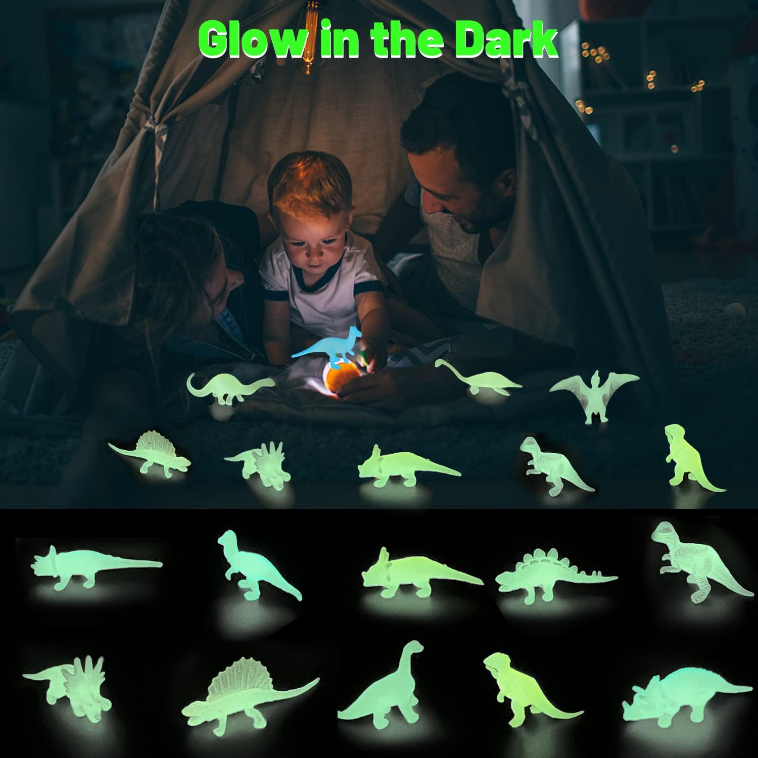Mini Dinosaurs,44pcs Glow in The Dark Dinosaurs Figure for Kids Dinosaur Party Favor Cup Cake Topper Goodie Bag Filler Classroom Prize