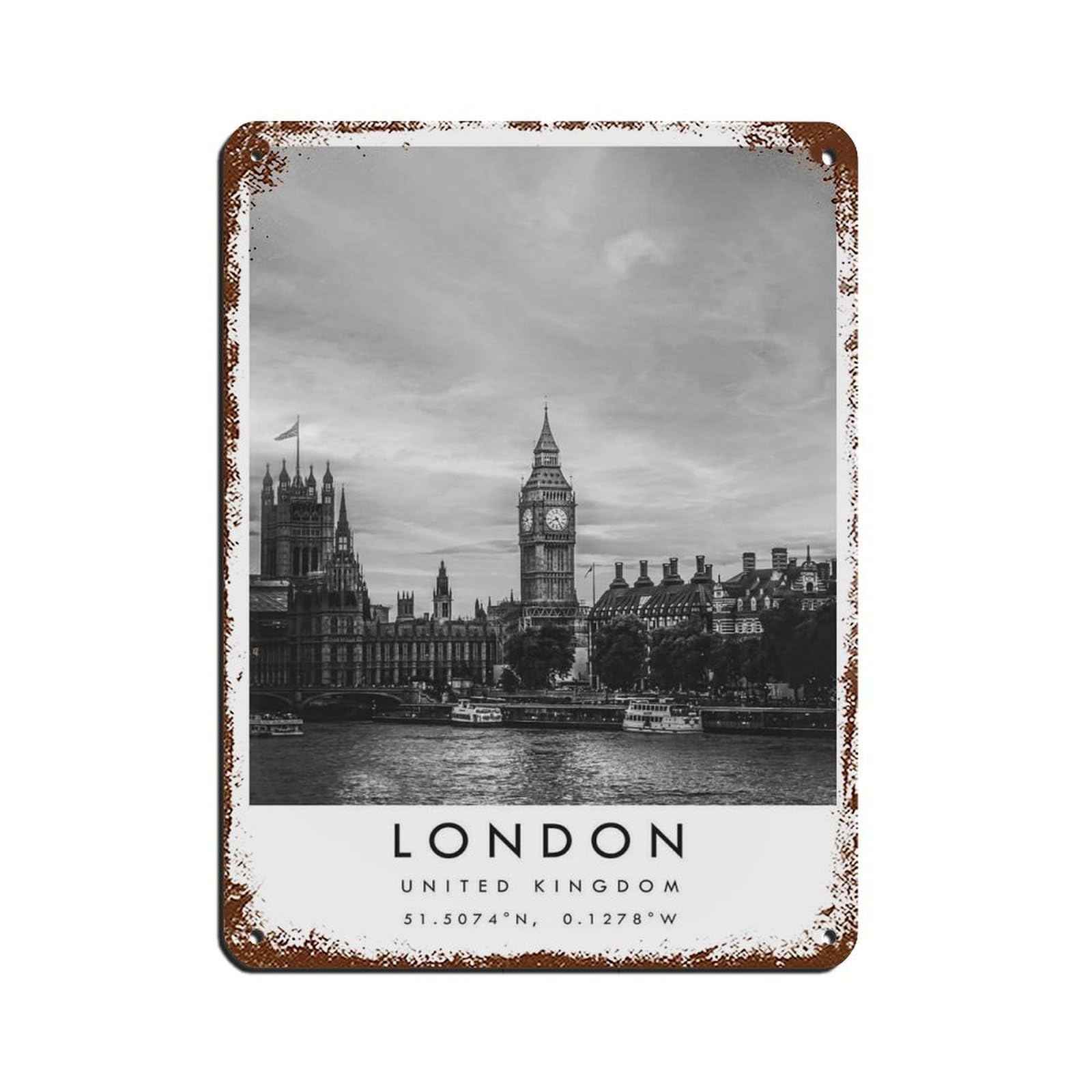 London Travel, London Poster Tin Sign Vintage Metal Pub Club Cafe Bar Home Wall Art Decoration Poster Retro 12x16inch(30x40cm)