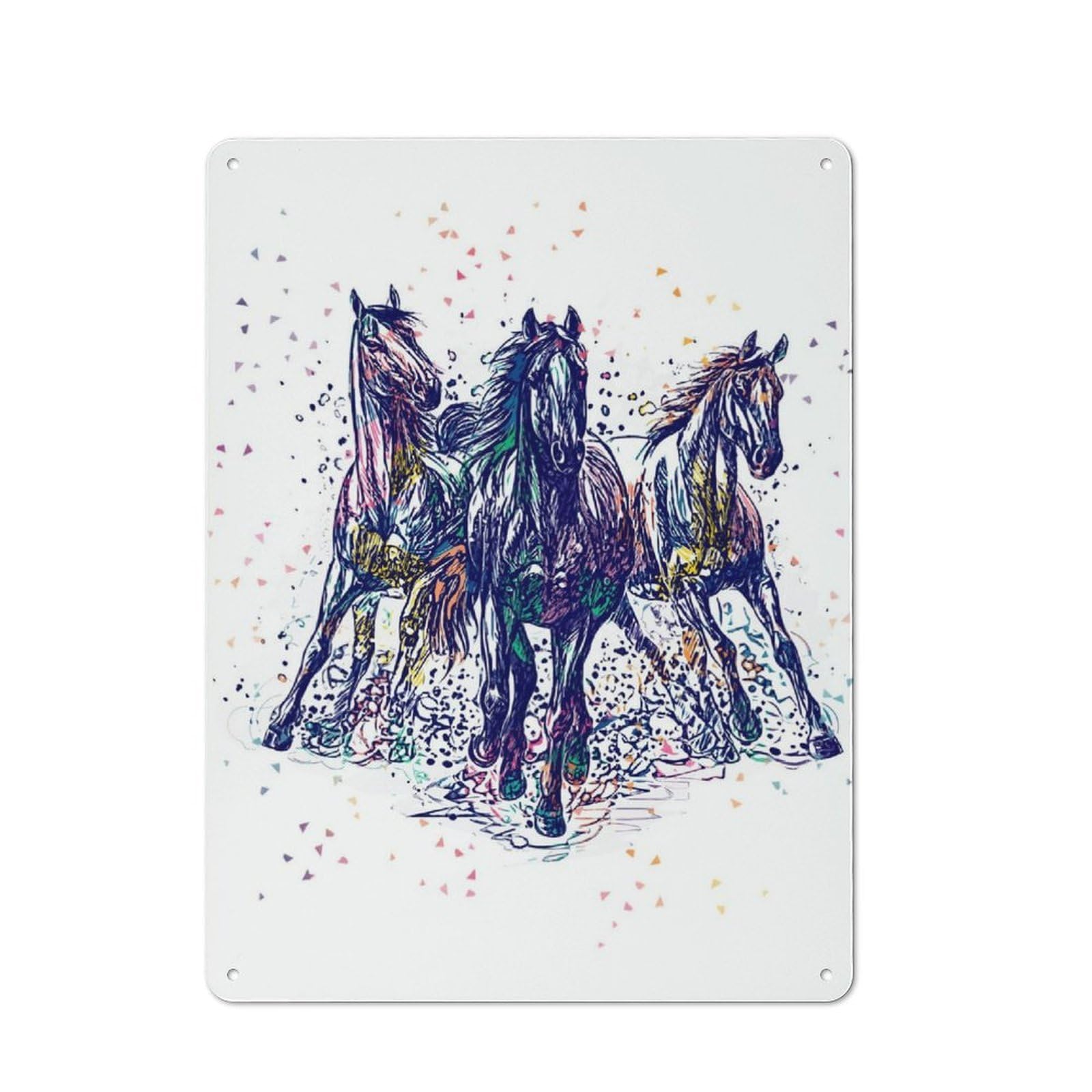 Junmoney Running Horse Line Artwork Modern Retro Metal Wall Decor 40X30cm, Metal Wall Sign For Loft, Studio, Office Or Creative Room