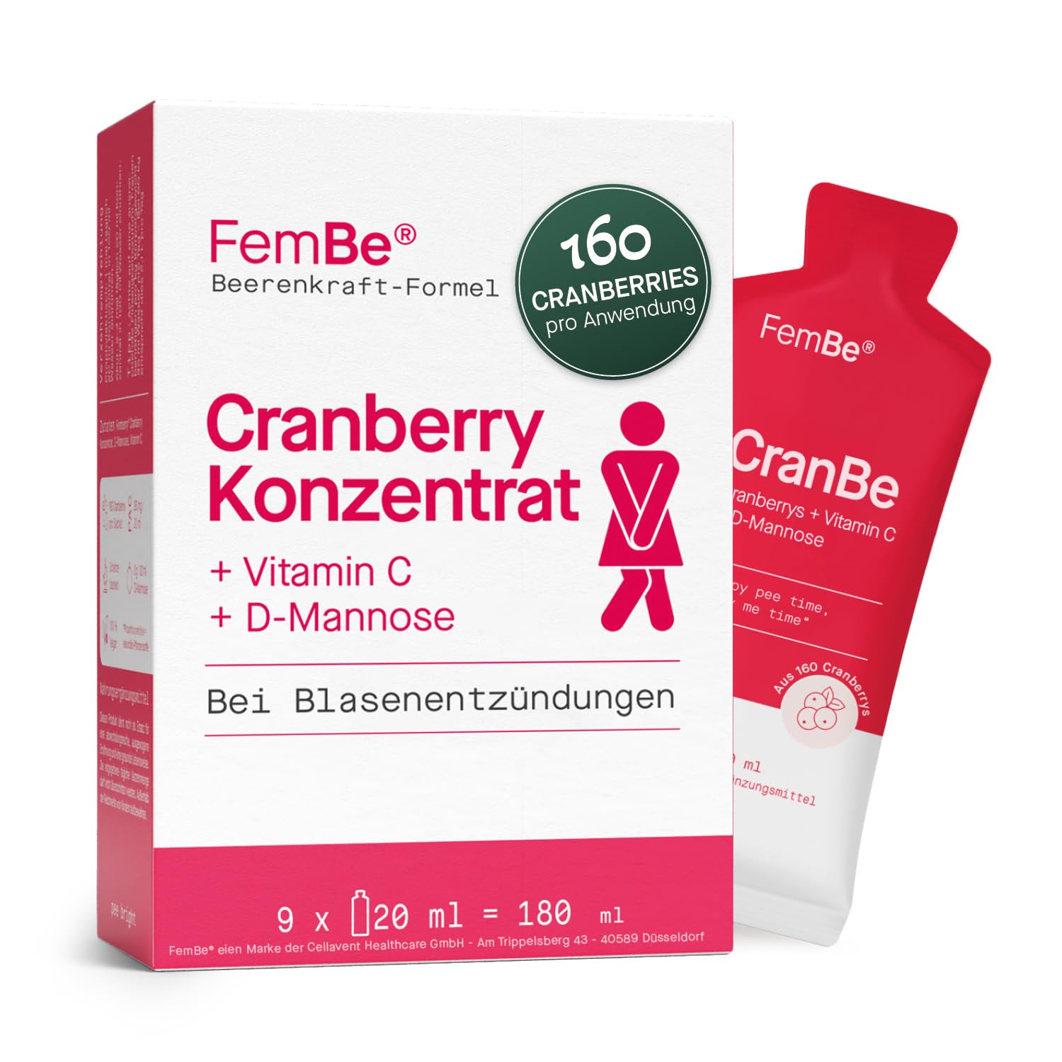 Hochdosiertes Cranberry-Konzentrat + 2.000 mg D-Mannose & 75 mg Vitamin C, praktisch dosiert, vegan & ohne Zuckerzusatz, zur zuverlässigen Unterstützung bei Blasenentzündungen – 9 Sachets à 20ml
