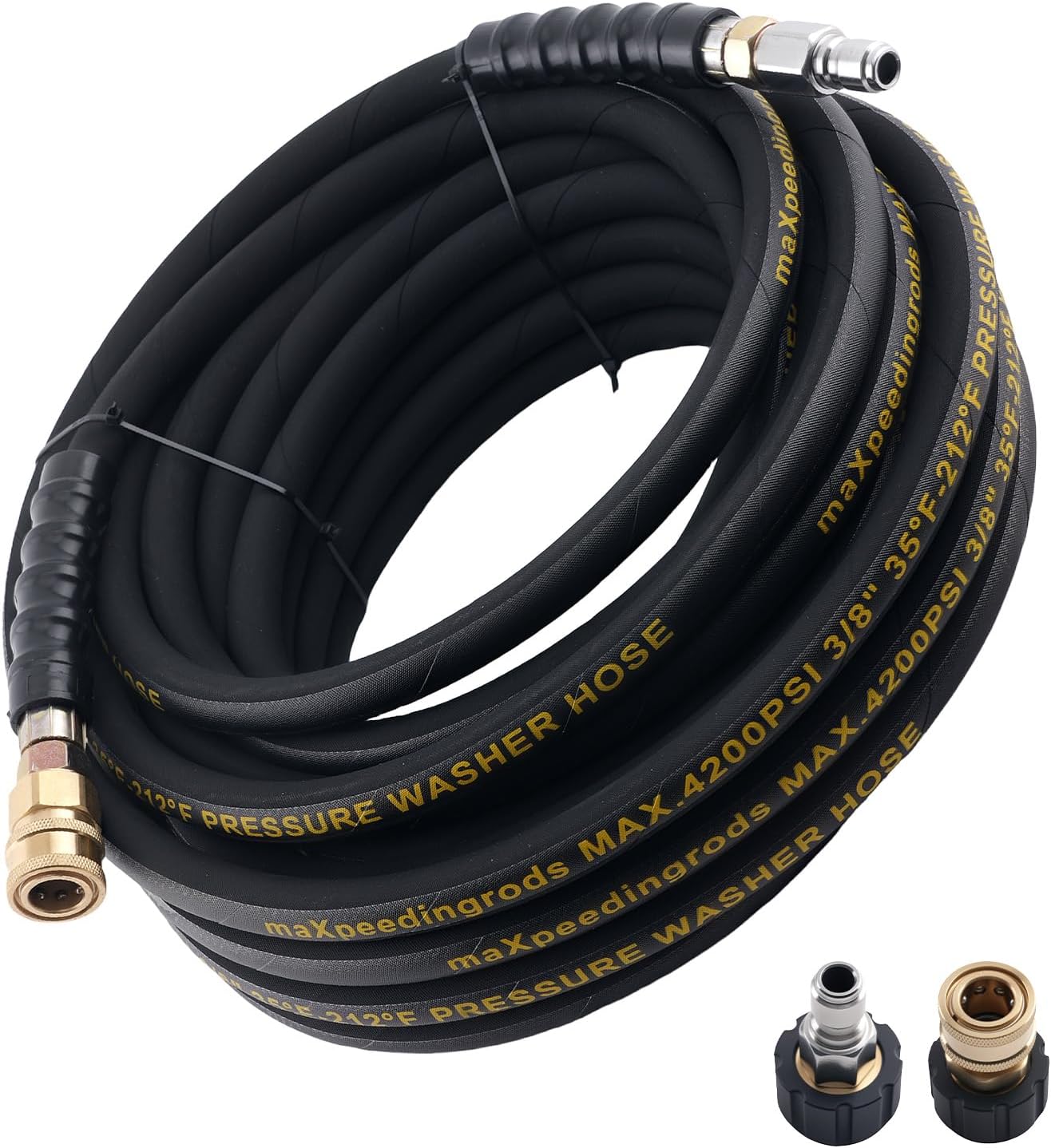 maXpeedingrods Pressure Washer Hose 50FT x 3/8", Kink Resistant High Tensile Wire Power Washer Hose, Replacement Hose Adapter Set with 2pcs M22-14mm to 3/8" Adapters for Professional Home, 4200PSI
