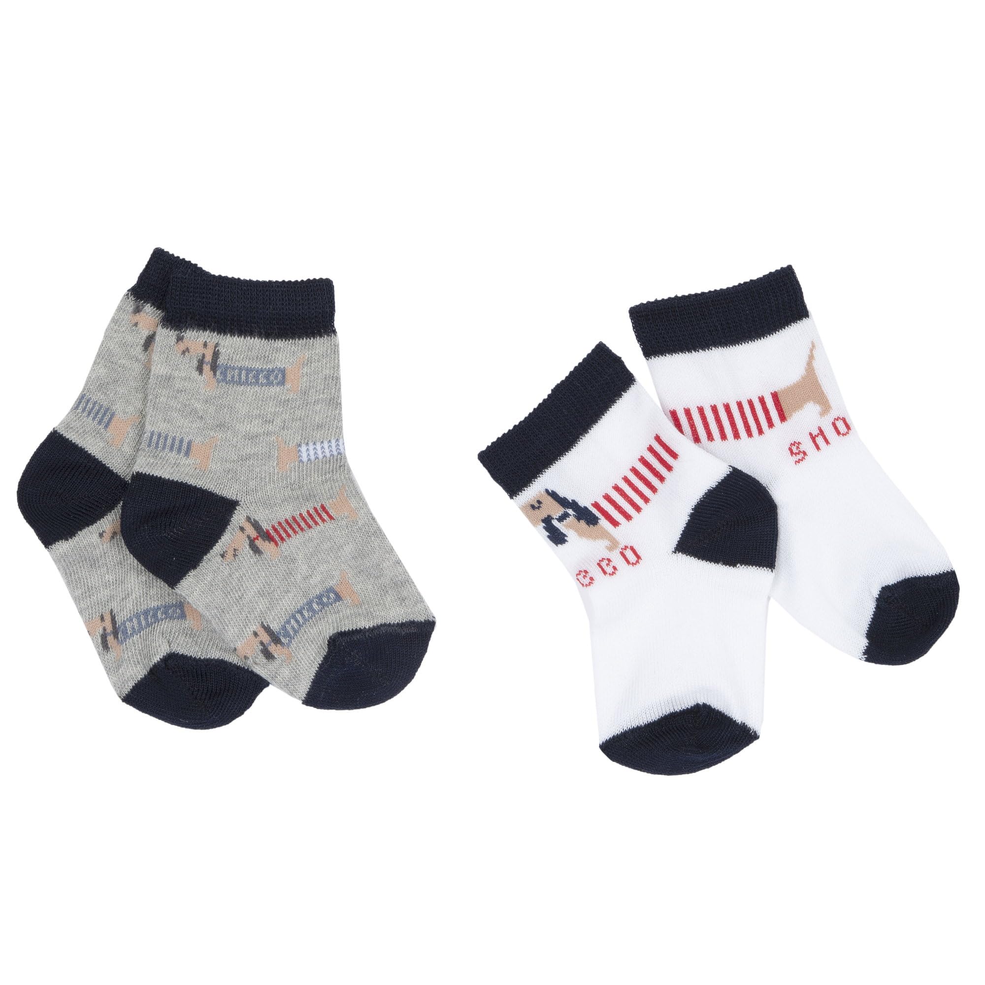 Chicco, 2 Paar Babysocken, Motiv: Dackel, mehrfarbig