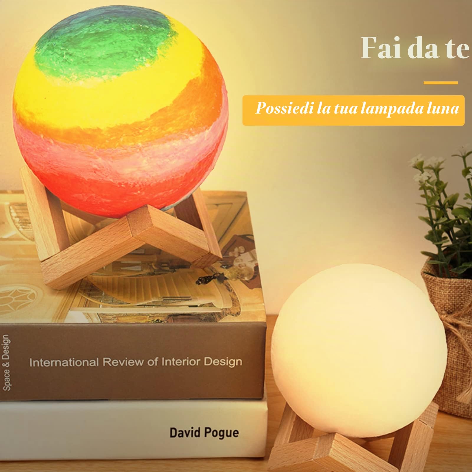CPROSP Lampada Luna 3D Stampa 20cm 16 Colori RGB Telecomando Dimmerabile con Toccare il Controllo USB Ricaricabile Luce Notturna con adattatore di alimentazione [Classe di efficienza energetica A+]