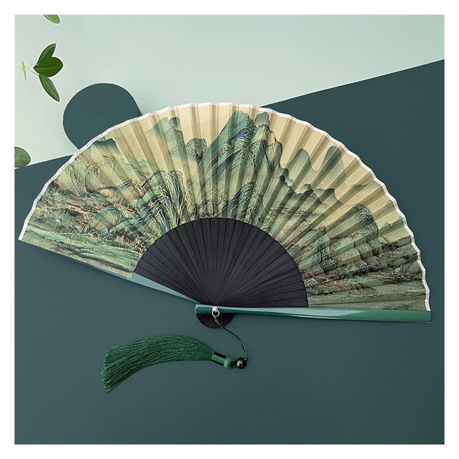 Éventail pliant en bambou de 40 cm avec paysage chinois traditionnel