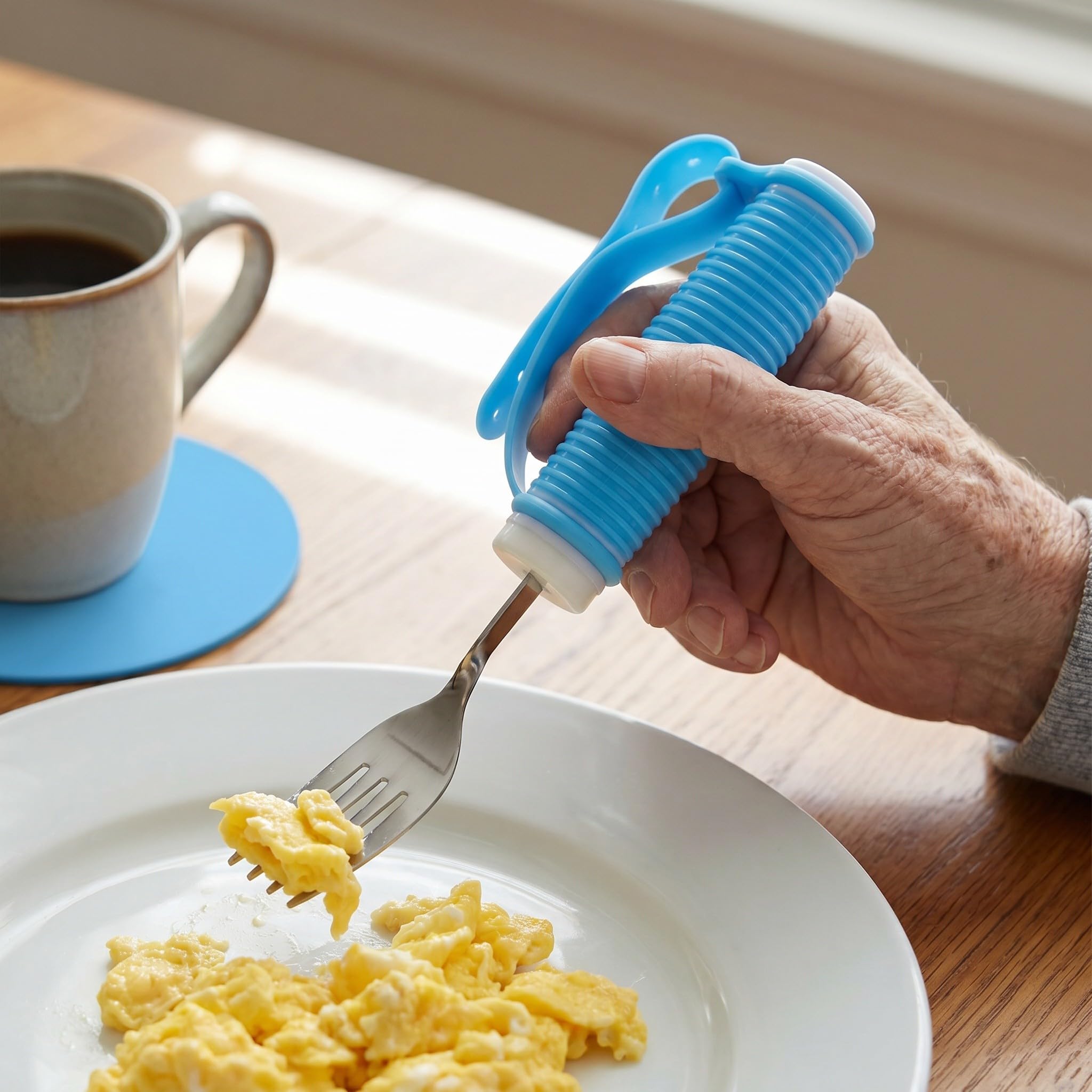 Kisangel Juego de cubiertos adaptados para personas mayores: cubiertos de fácil agarre para personas con ictus o con agarre débil. Utensilios de mesa adaptados: juego de cuchara y tenedor