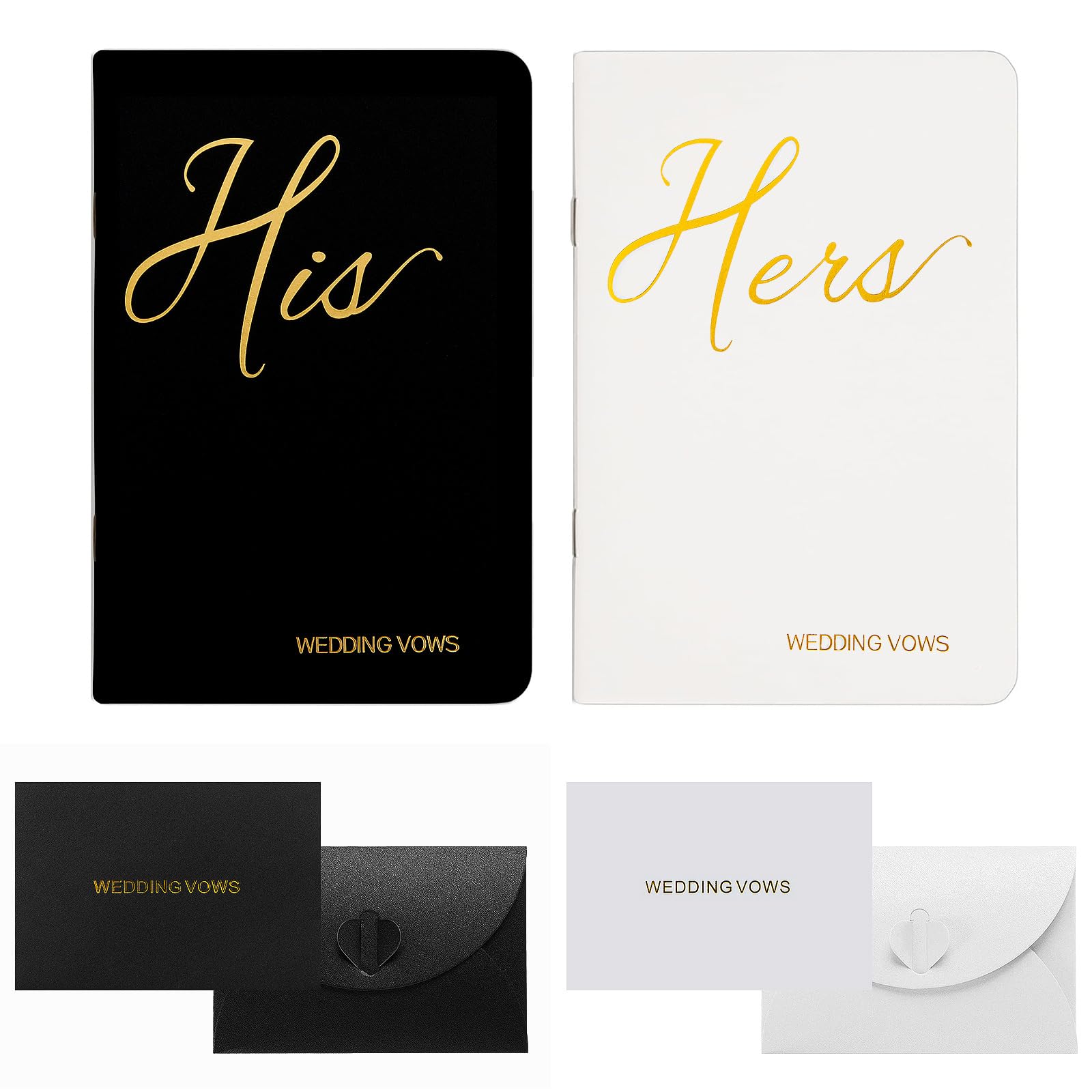Vow Books His and Hers with 2 Envelopes, Wedding Vow Books with Gold Foil Lettering, Perfect Wedding Essentials for Your Wedding Day, 28 Pages, 5.9" X 4" (Black & White)