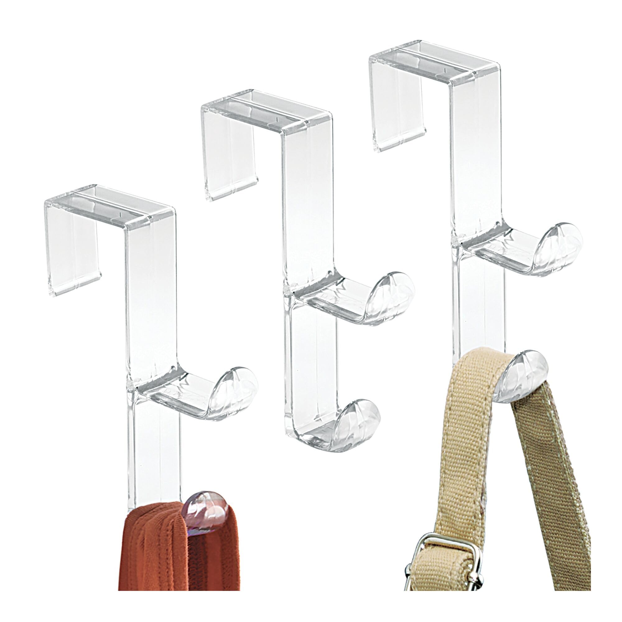 Photo 1 of ***PARTIAL SET ***iDesign 3-Pack Over Door Double Hook for Closet, Bathroom, or Dorm, Small Over-The-Door Hanger, Clear