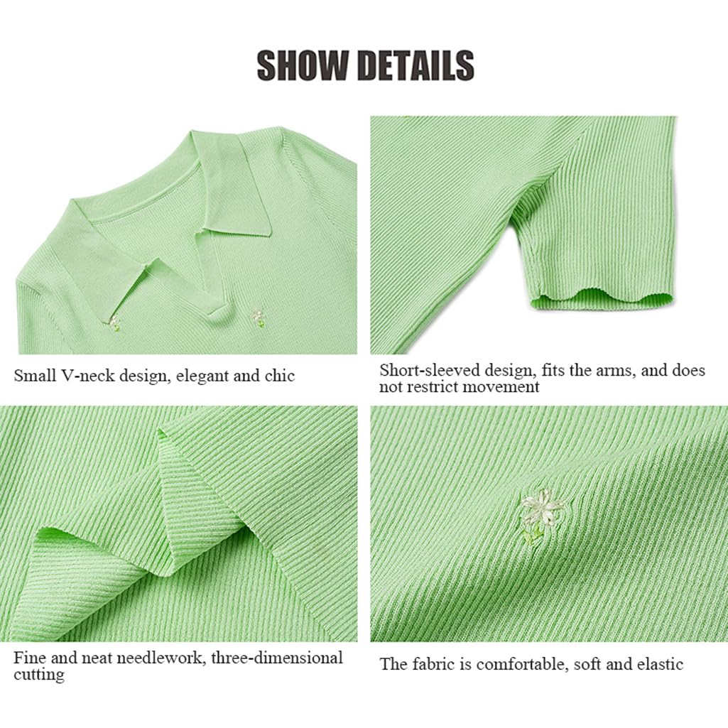 LANGWEI Polo da Golf da Donna T-Shirt Estiva Comoda con Scollo A V A Maniche Corte in Maglia per Abbigliamento Sportivo