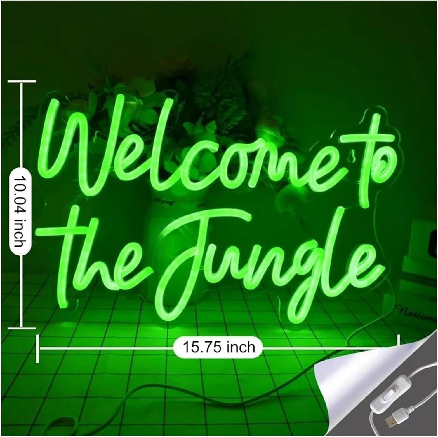 para Luces de Fiesta de neón Fondo de Juego decoración Pared neón Jungla Verde para cumpleaños niños, Bar, Pub, escaparate