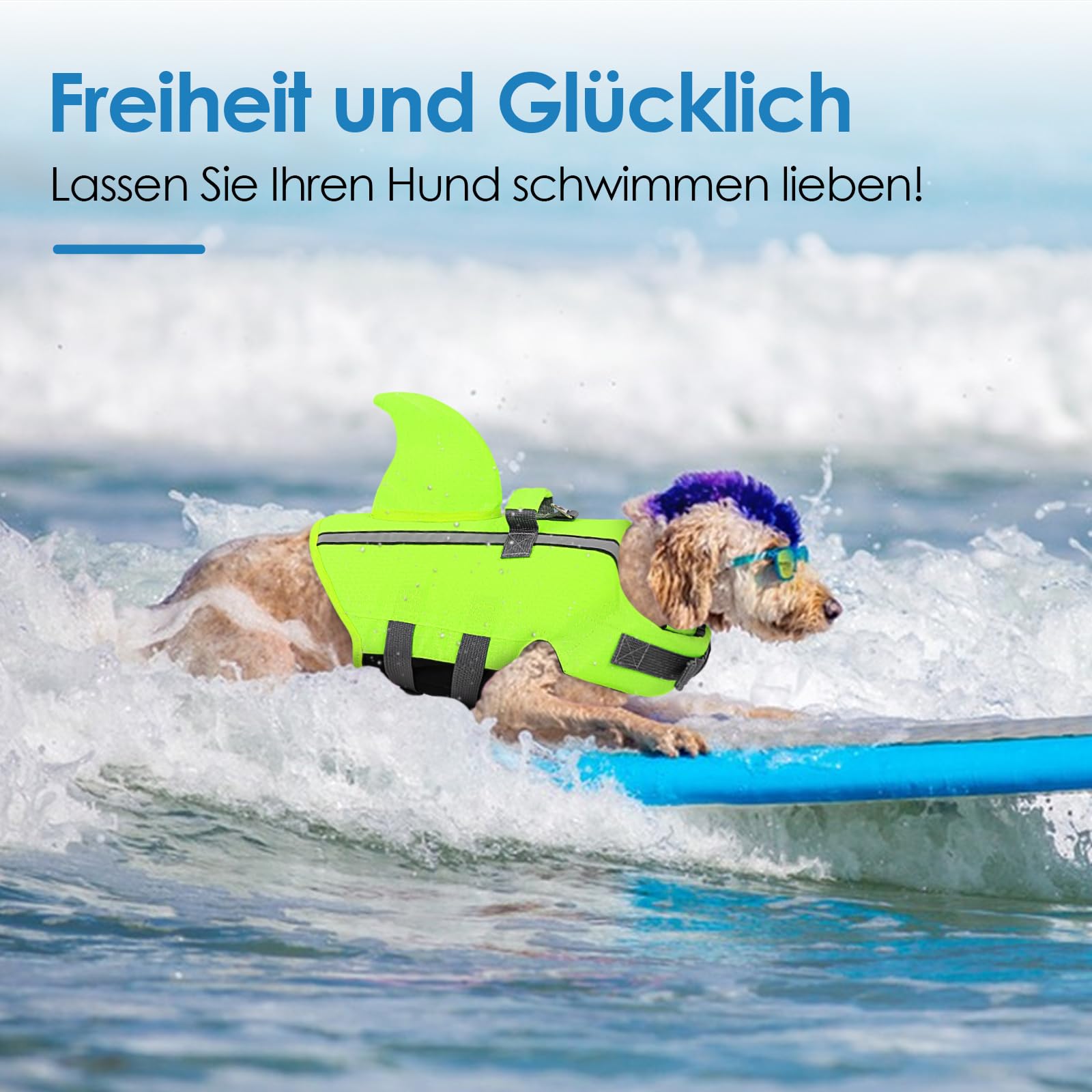 AOFITEE Gilet de Sauvetage pour Chien avec Nageoire - Réglable Gilet de Natation pour Chien Petit et Moyen Haute Flottabilité, Poignée de Sauvetage, Bandes Réfléchissantes - pour Natation, Bateau