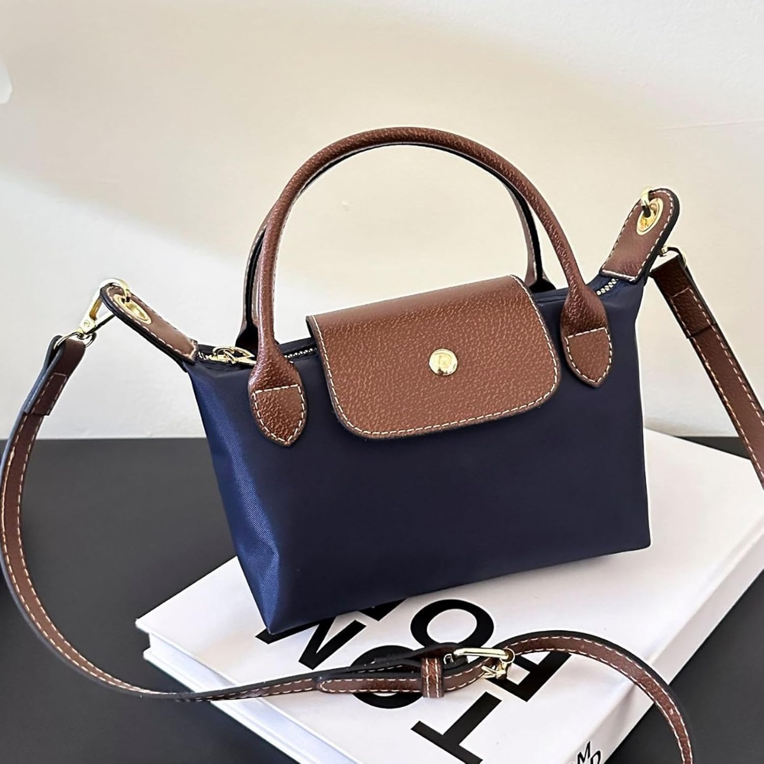 Womens Mini Crossbody Bag Dual Handle Adjustable Strap Nylon PU Leather Small Purse For Phone Wallet 9in - Image 4