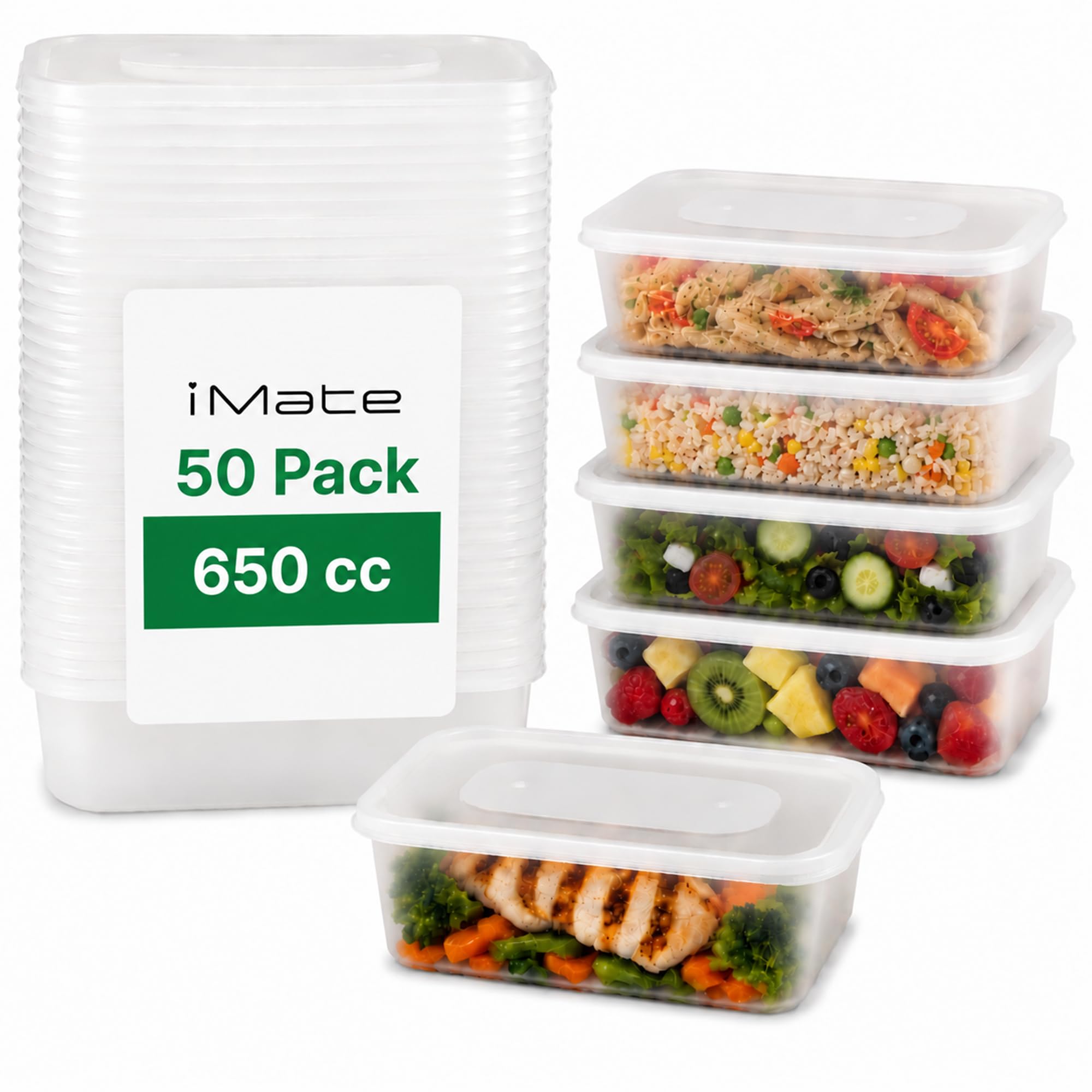 Imate Clear 50 Pack 650Ml Meal Prep Plastic Food Containers With Lids