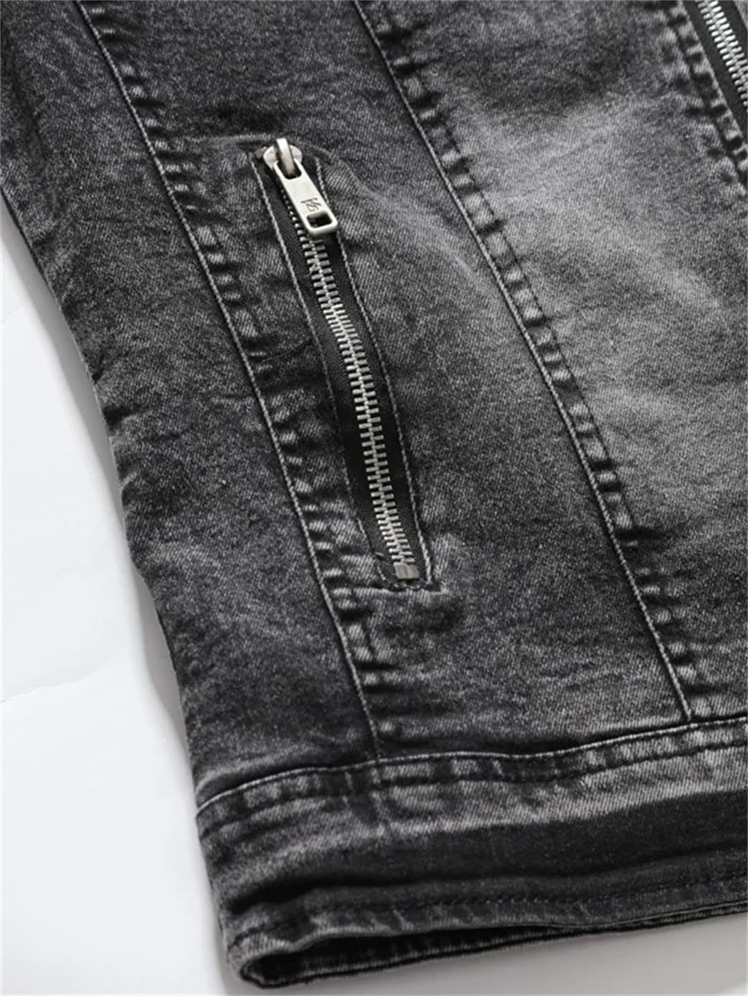 Mężczyźni Retro Zamki Stojący Kołnierz Slim Fit Moto Biker Odzież Wierzchnia Motocykl Kurtka Dżinsowa