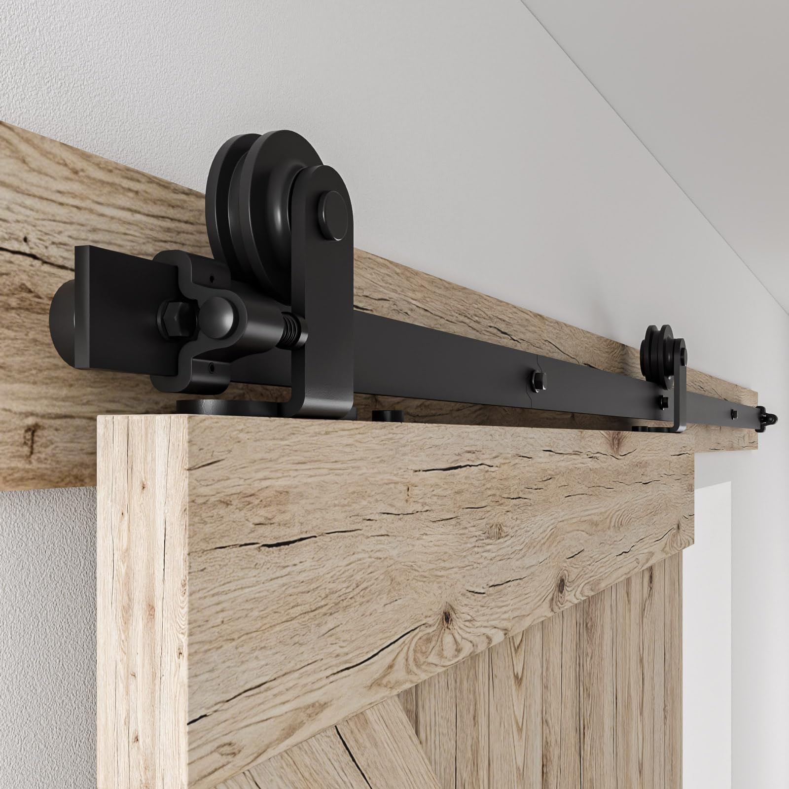Rail Porte Coulissante 153cm Kit Roulette Suspendue Systeme Noir pour 1 Porte Coulissante Interieur 76cm Large, Petite Roue T-forme