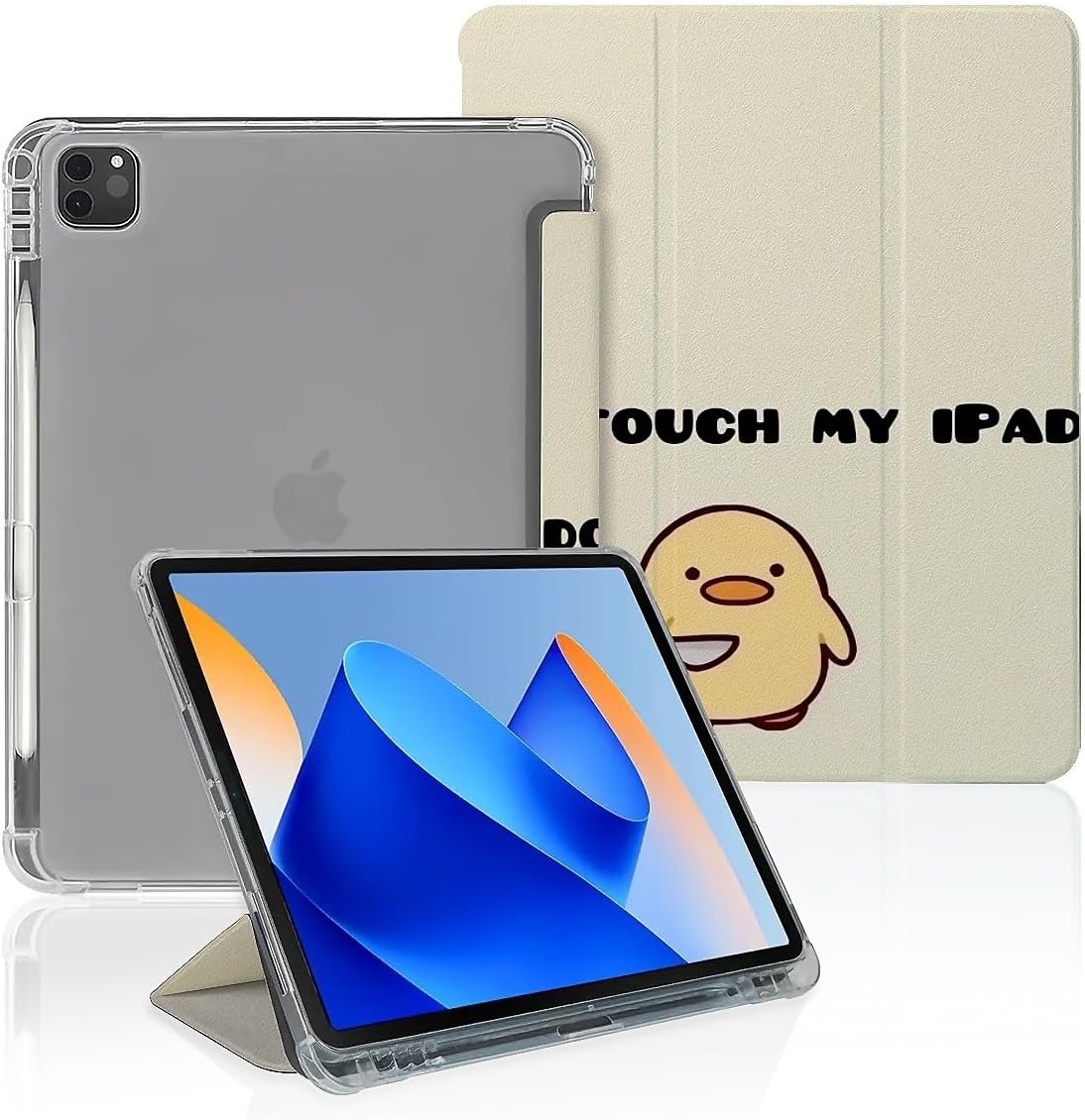 Case Compatible with IPad Pro Air6 Mini6 10 Generation 11inch 13in 2022/2024,Funny Case with Trifold Stand + Pencil Holder Cute TPU Protective Case for Boys Girls Teens,Touch My Ipad I Will Duck You