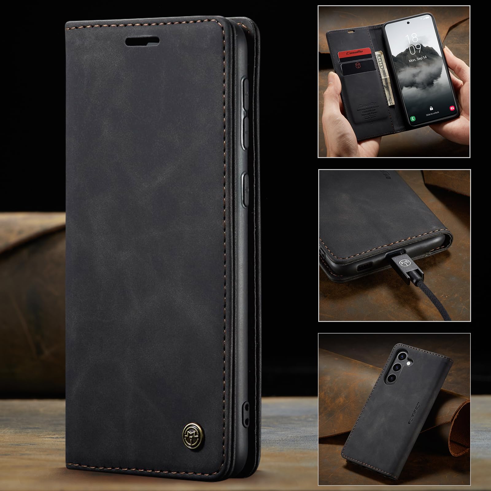 Monweicz Cover Compatibile con Samsung Galaxy S24, Custodia Portafoglio con Slot per Scheda, Protezione Completa Premium in Pelle PU, Flip Libro Magnetica Samsung Galaxy S24, Nero