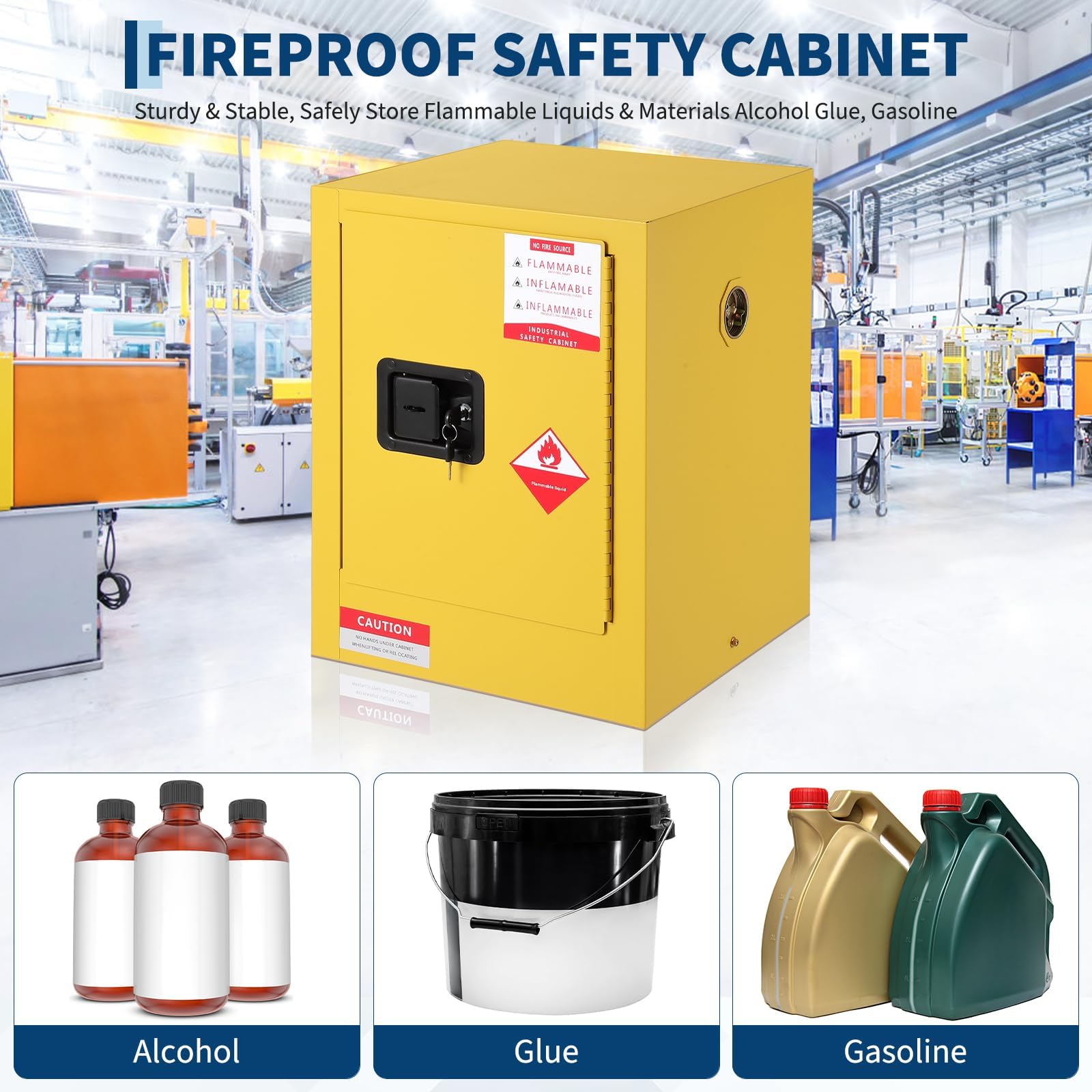 Gefahrstoffschrank Für Entzündliche Stoffe, Feuerbeständiger Sicherheitsschrank, Flüssigkeitsschrank Aus Kaltgewalztem Stahl Mit Auffangwanne, Belüftung, Erdung Und Verstellbarem Regalboden, Für Indus