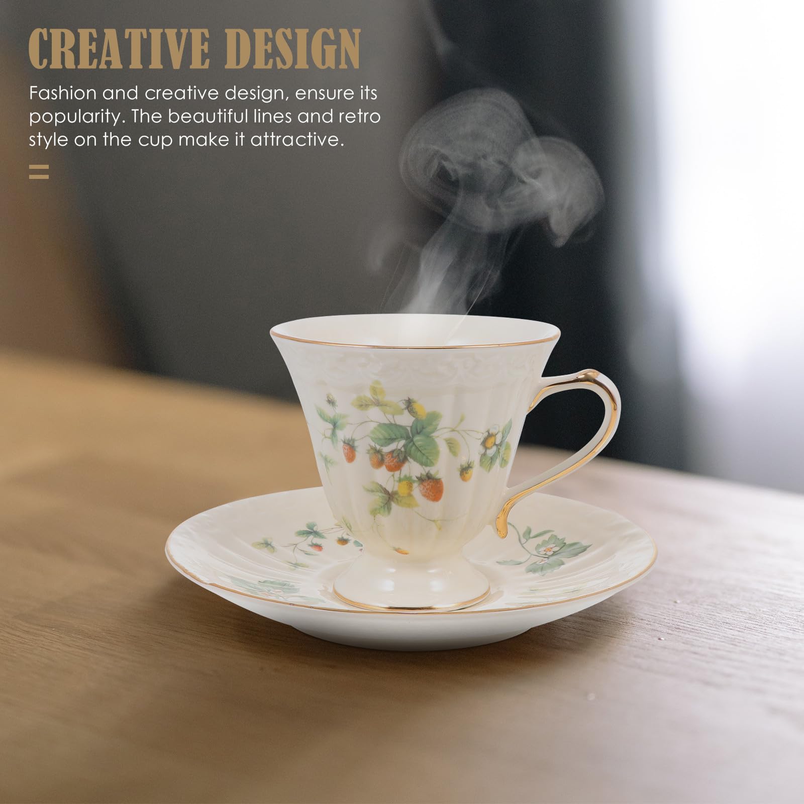 Mikikit Keramik Kaffeetassen Satz im Europäischen Vintage Stil mit Untertasse Weiß Geeignet für Café und Restaurant Stilvoll und Funktional zum Tee und Wassergenuss