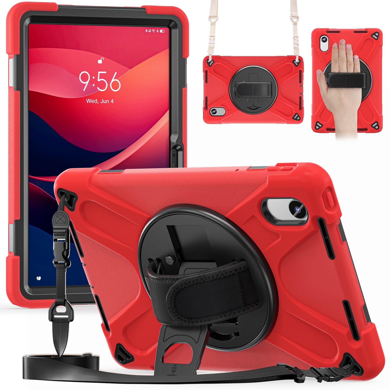 Custodia protettiva per Lenovo Tab M11 2024 TB-336FU/TB-335FU/TB-330FU/331FC/K11, resistente, robusta, antiurto, con tracolla, custodia protettiva in silicone per bambini (Vermelho)