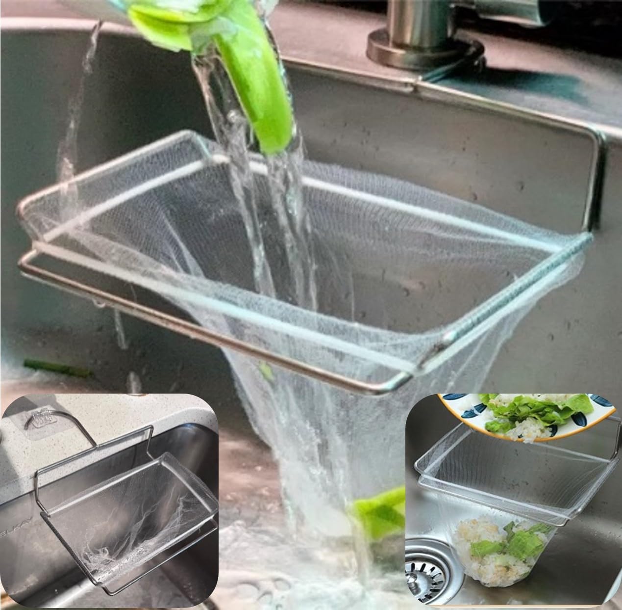 Disposable Kitchen Sink Filter | Portable Stainless Holder | Sink Strainer Mesh Bag | Sink Filter, Kitchen Sink Food Catcher, Kitchen Food Garbage,