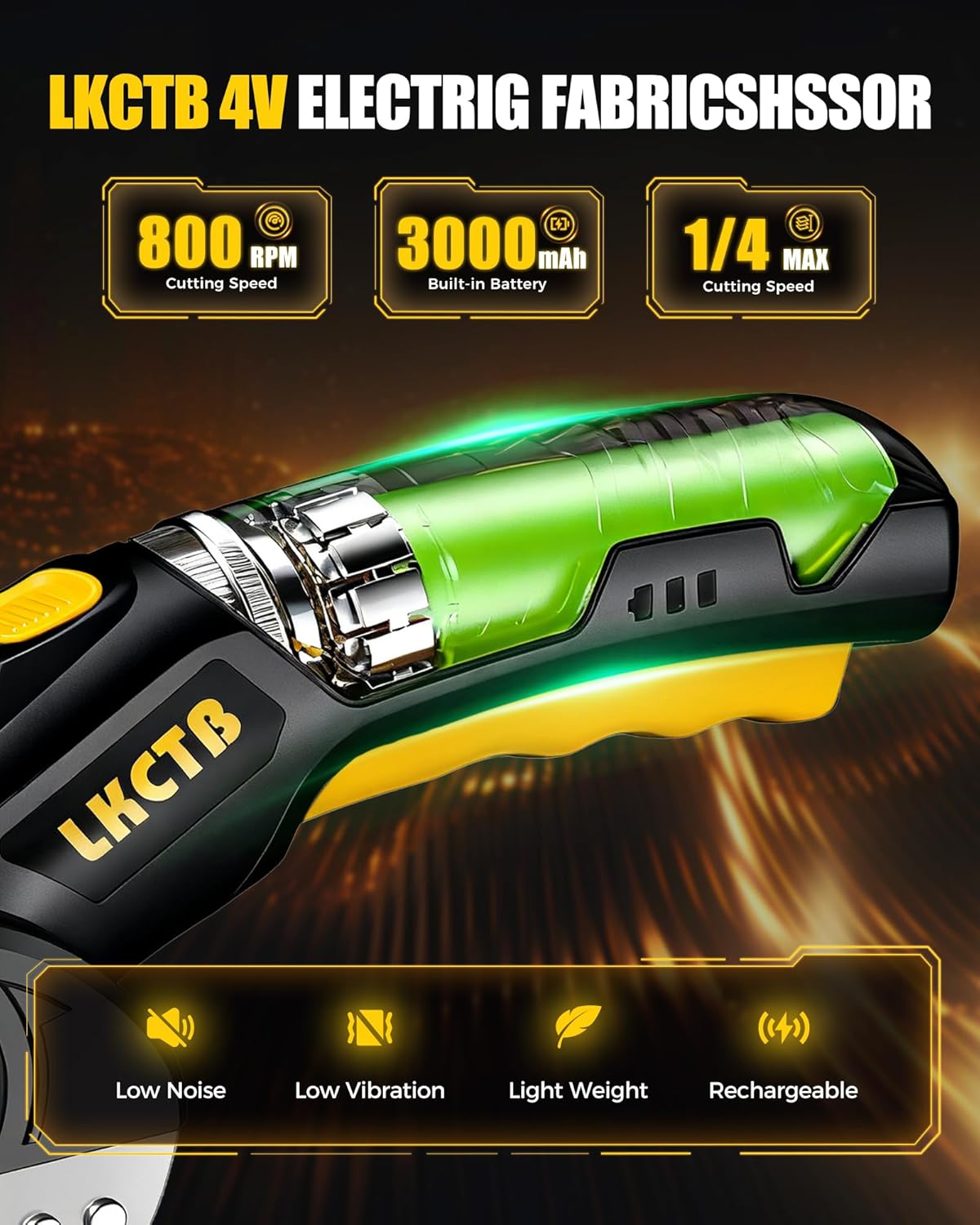 Condition photo showing New/Like New for Electric Cardboard Cutter Scissors with LED Light, 3000mAh Rechargeable Battery, Brushless Motor, Tungsten Steel Blade, Cuts Cloth, Leather, Carpet, Cable Cutter bright yellow Dark Black
