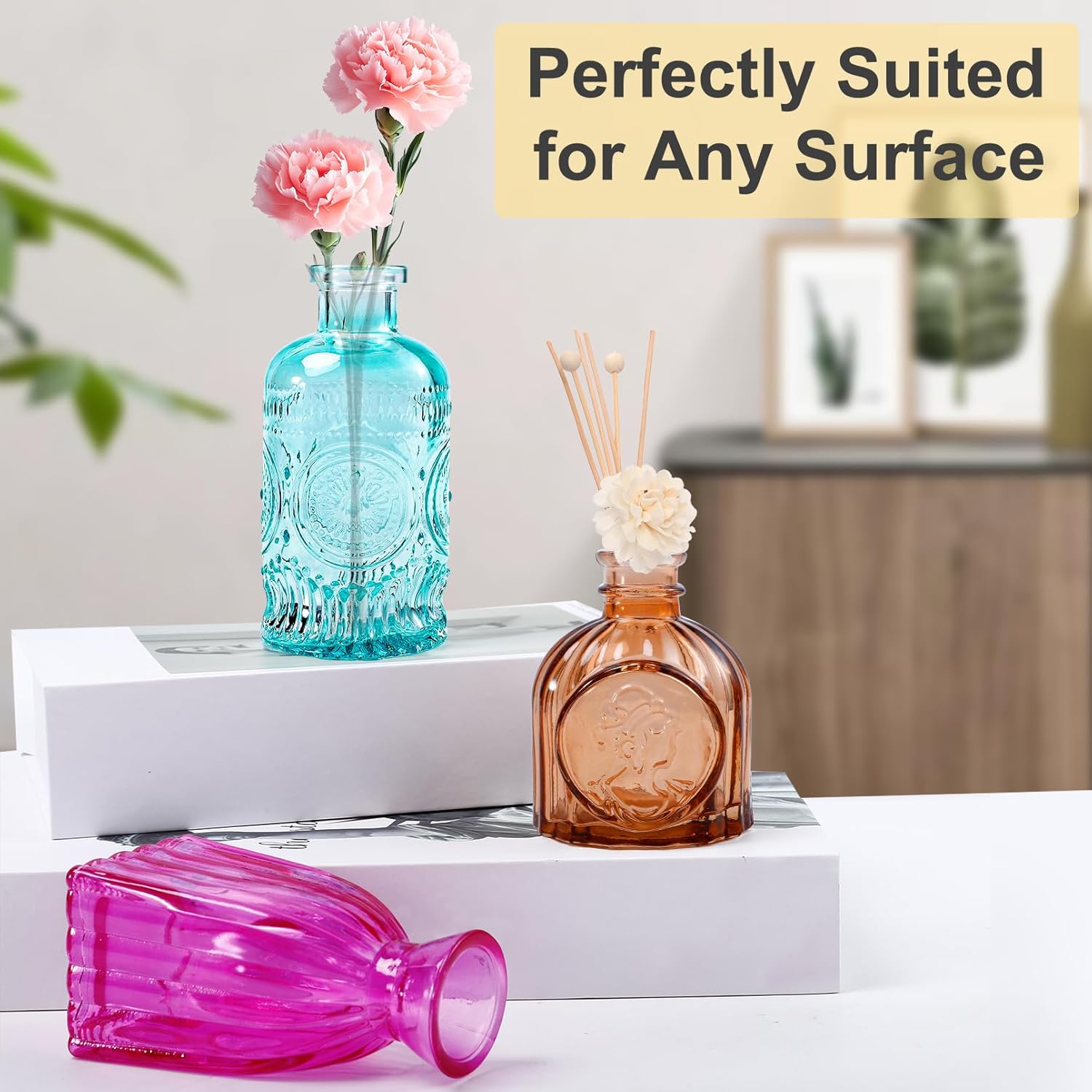 12 Pack Glass Bud Vases, Colored Bud Vase, Colorful Vintage Small Vase for Flowers, Small Glass Flower Vases in Bulk for Centerpieces Wedding Home Office Table Party Decor