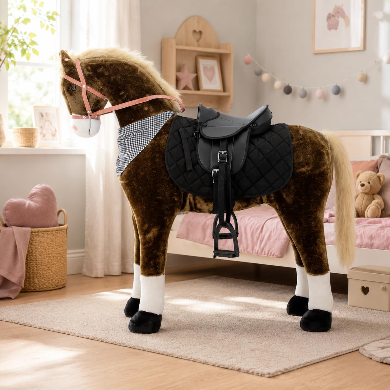 Sweety Toys 11056 Plüsch Pferd XXL Giant Riesen Stehpferd Chocolate 125 cm | robustes Pferd zum Reiten für Kinder